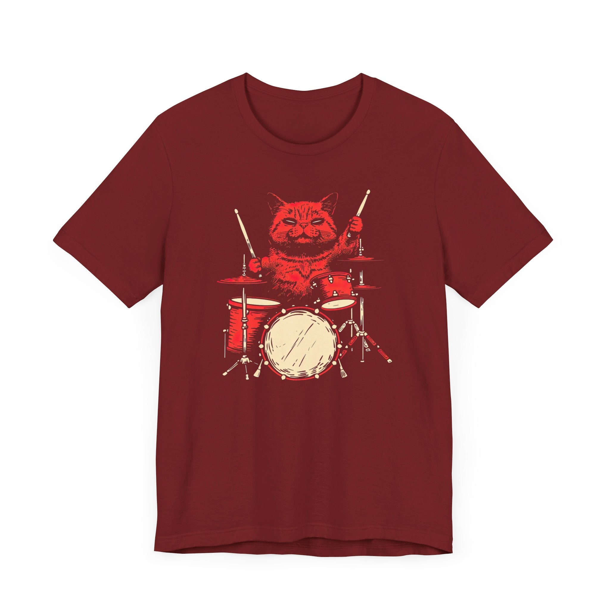 Drumming Cat T-Shirt - Feline Drummer Cool Music Design