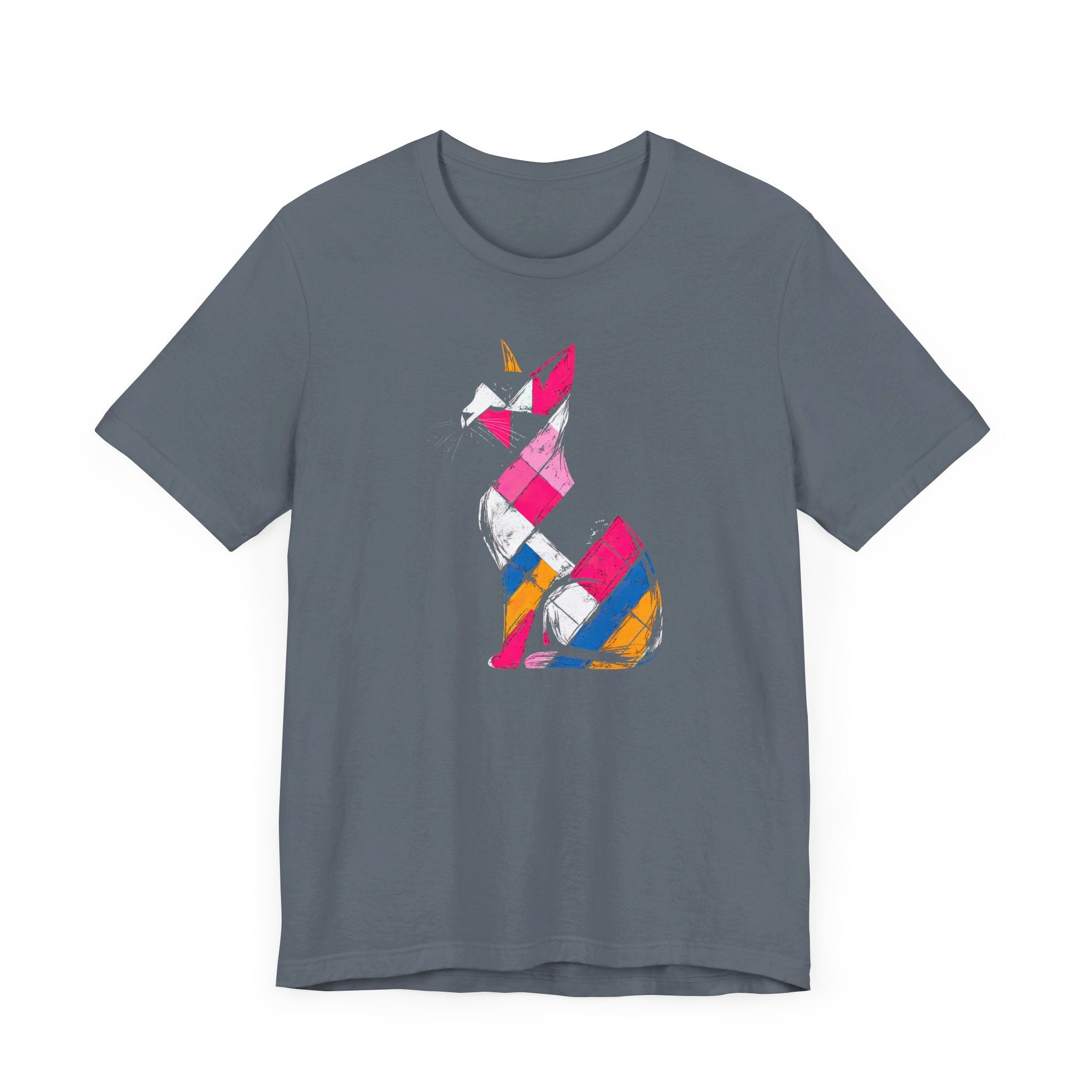 Colorful Geometric Cat T-Shirt – Modern Art Cat Design