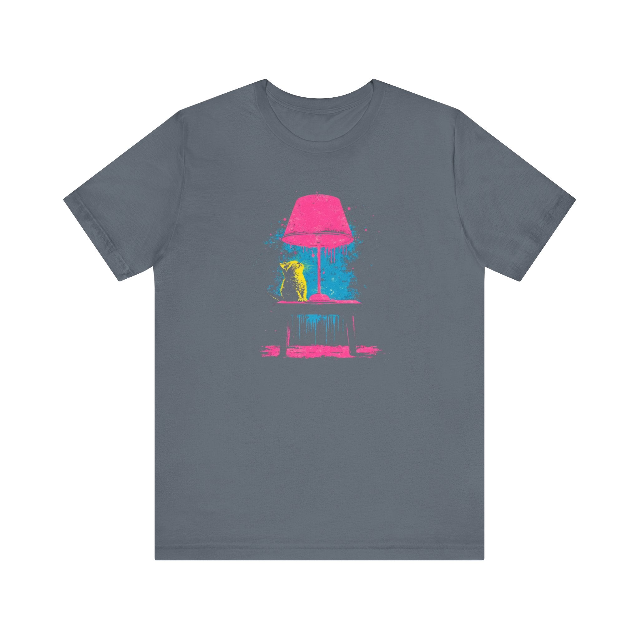 Retro Neon Cat and Lamp T-Shirt - Vibrant Pop Art Style Graphic Tee