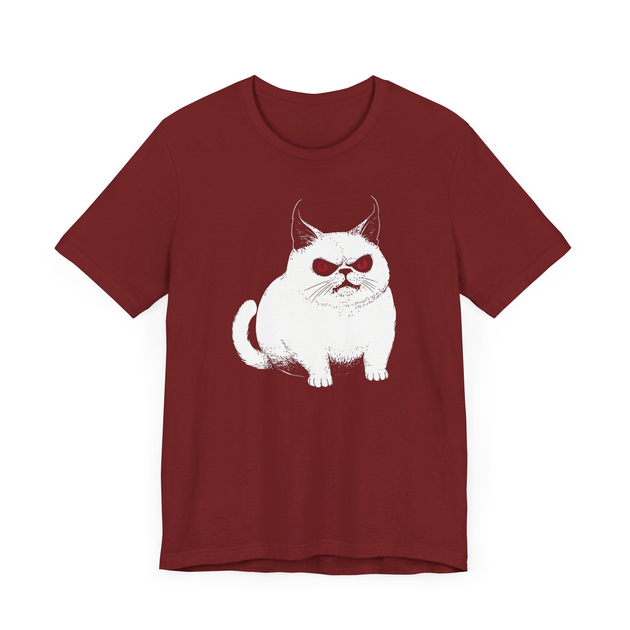 Grumpy White Cat T-Shirt with Red Eyes - Cute and Sassy Design