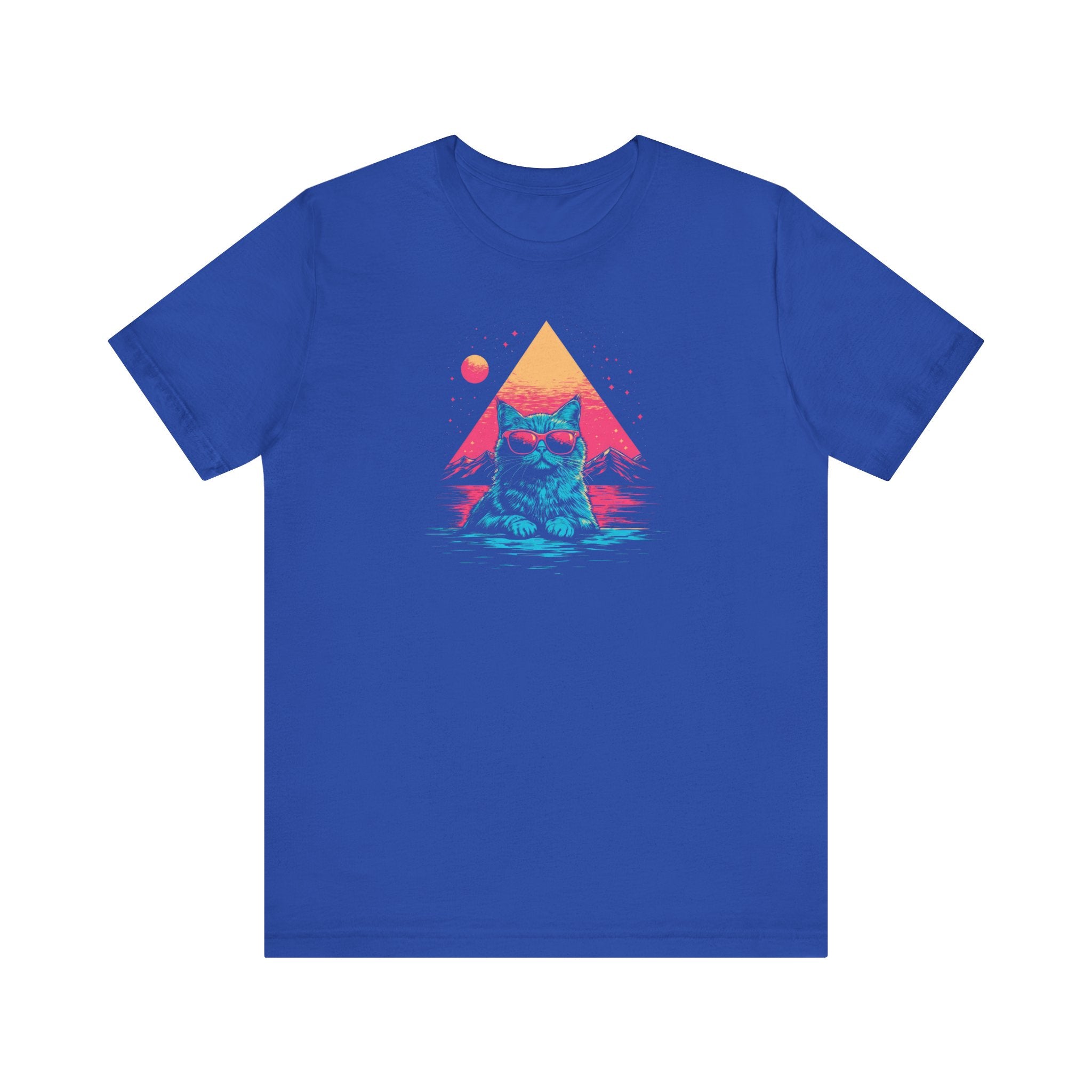 Retro Sunset Cat Graphic Tee – Cool Neon Vibes Cat Lover Shirt
