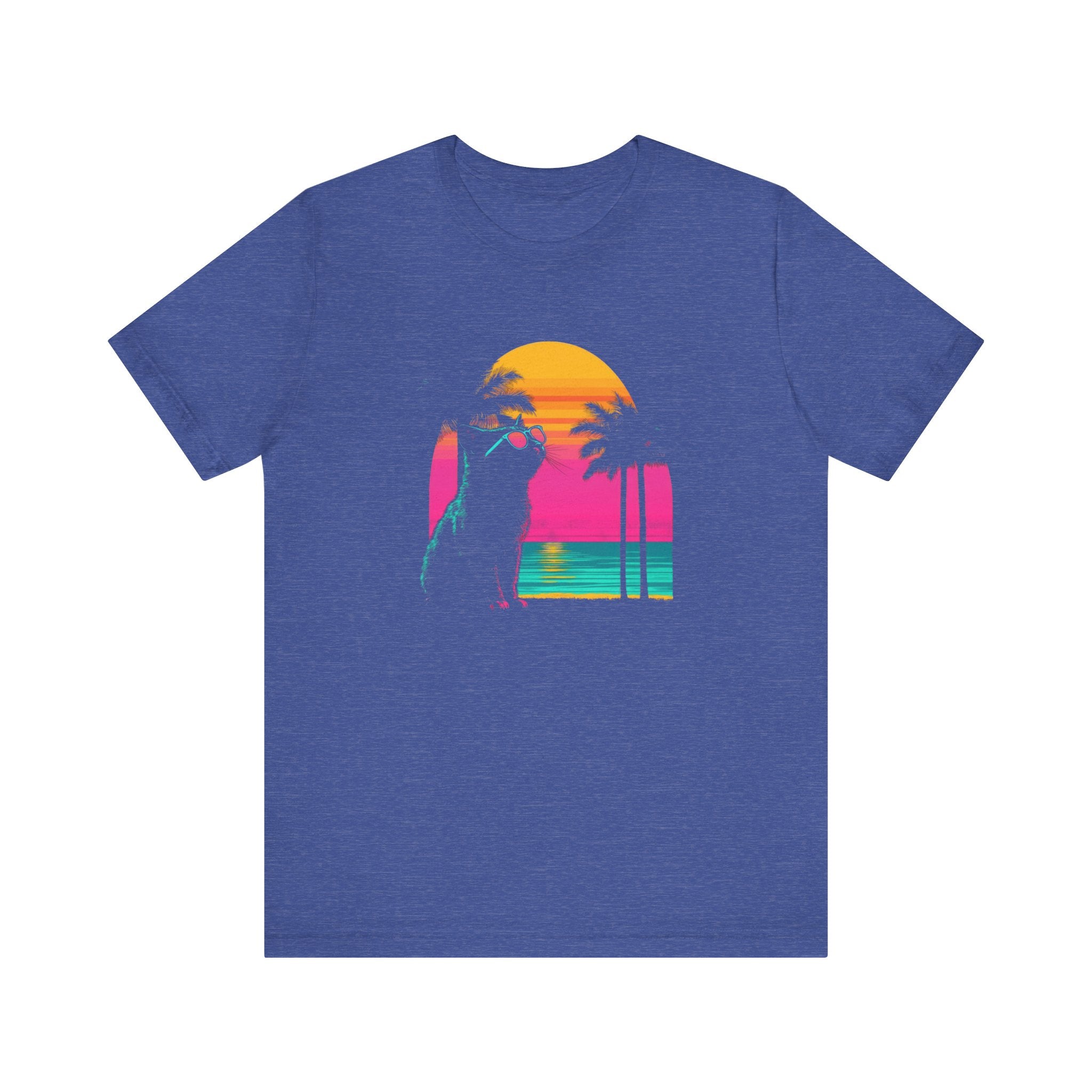 Retro Sunset Cat T-Shirt - Neon Summer Vibes Graphic Tee
