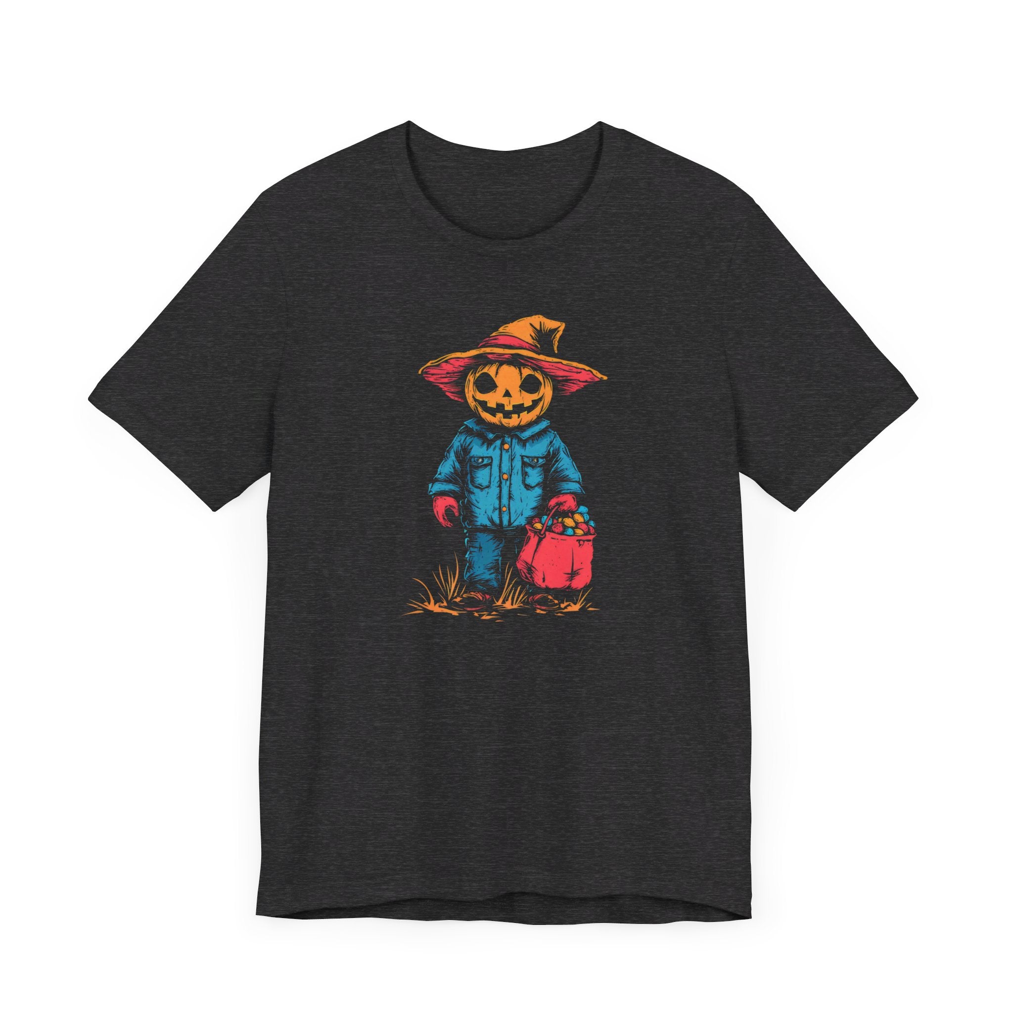 Pumpkin Scarecrow Halloween Graphic Tee – Spooky Trick-or-Treat Shirt