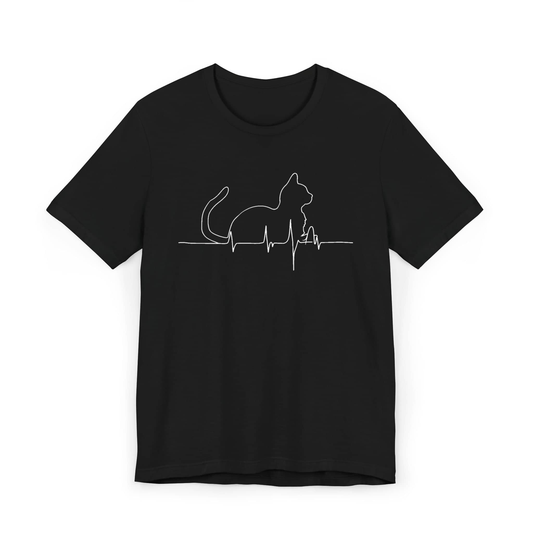 Cat Heartbeat Line Art Shirt Minimalist Cat Lover Gift