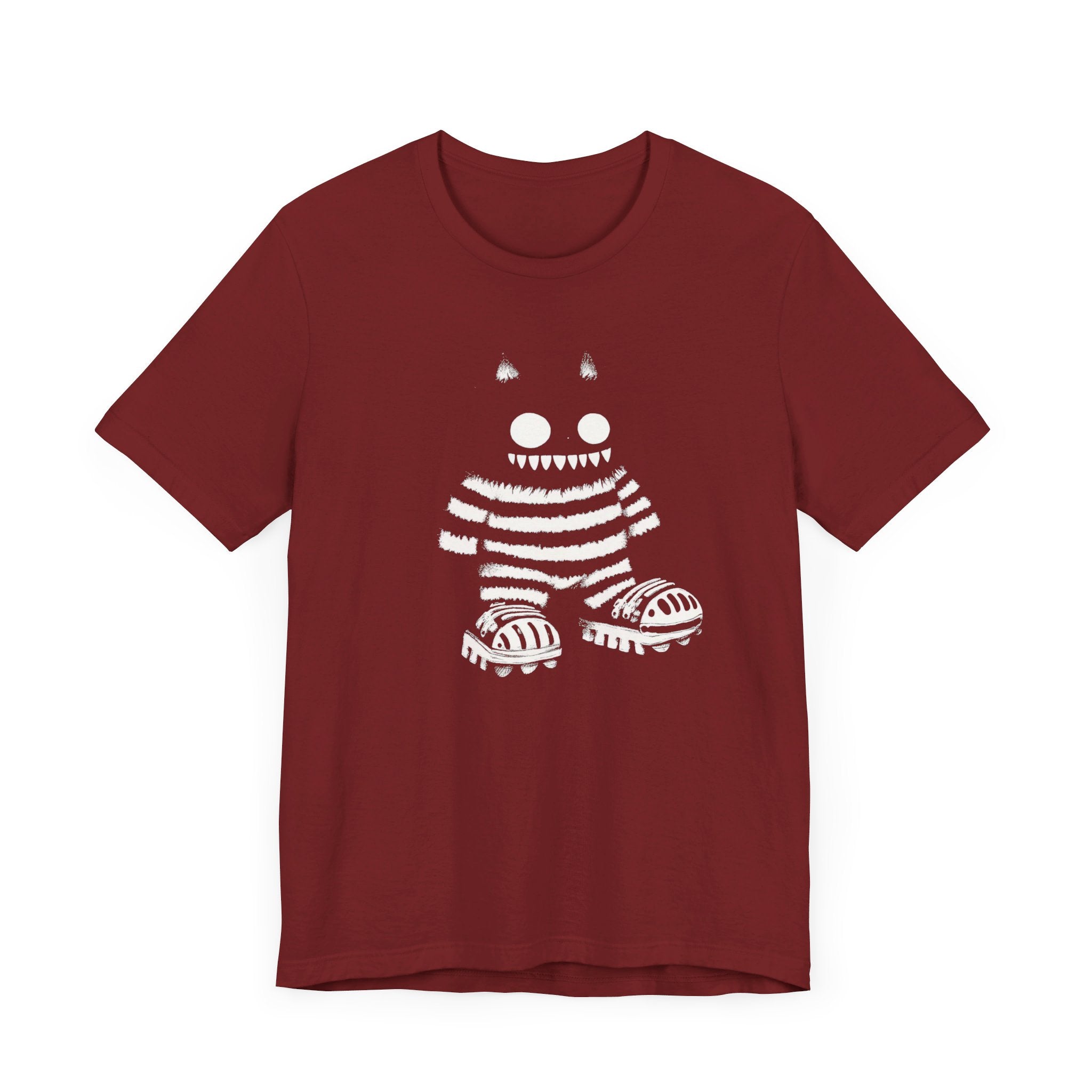 Striped Cat Monster Graphic Tee – Playful and Edgy Creature Design Shirt