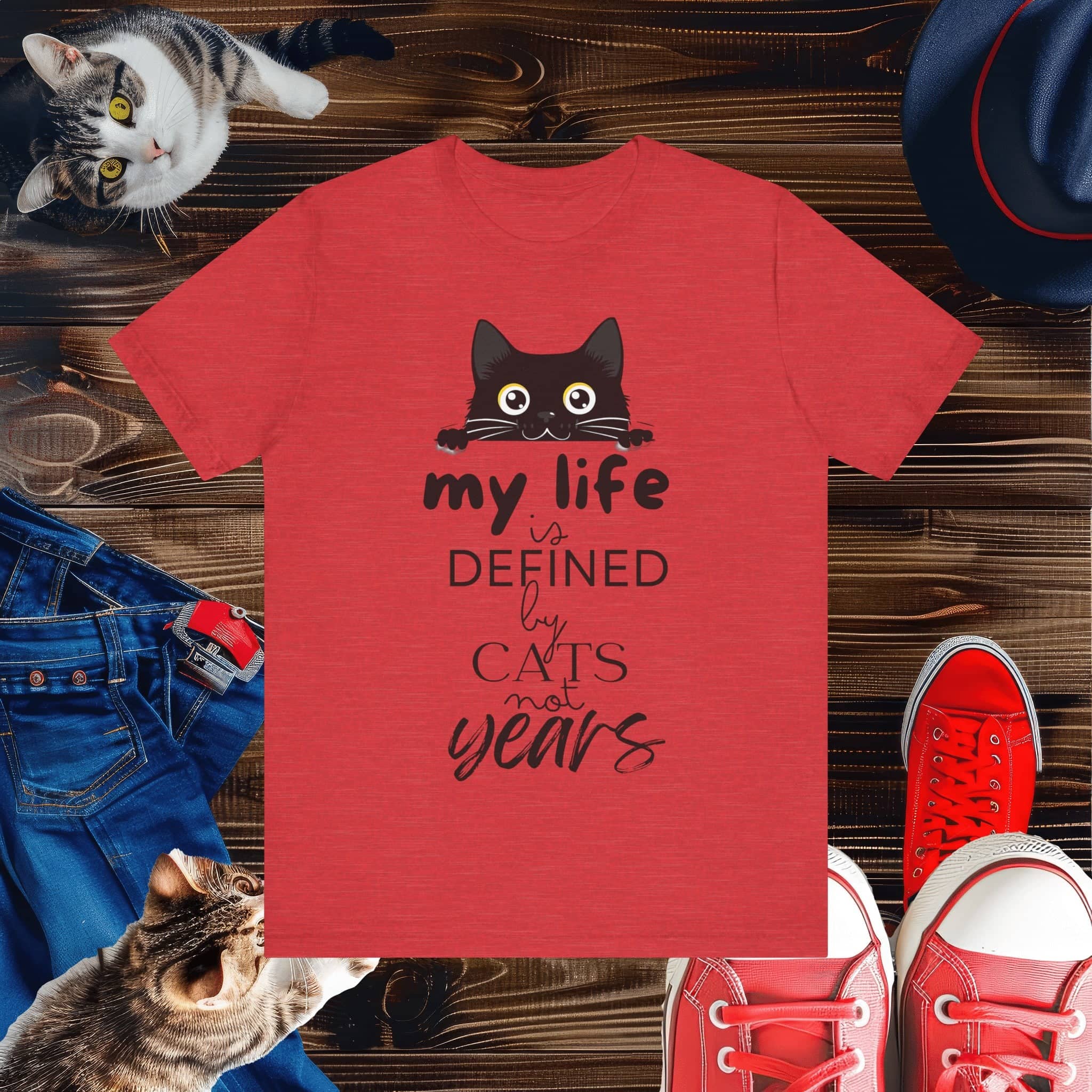 Black Cat T-Shirt - 'My Life is Defined by Cats Not Years' - Unique Cat Lover Tee - Gift for Cat Owners