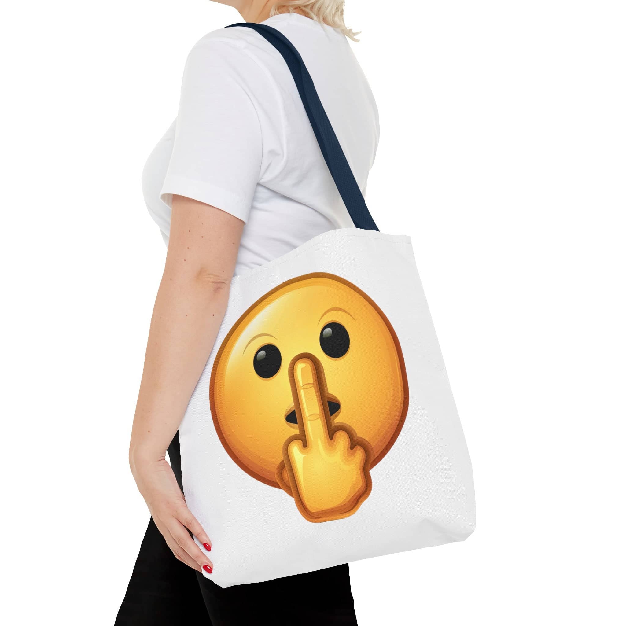 Middle Finger FU Shh Silent Protest Emoji Tote Bag (AOP)