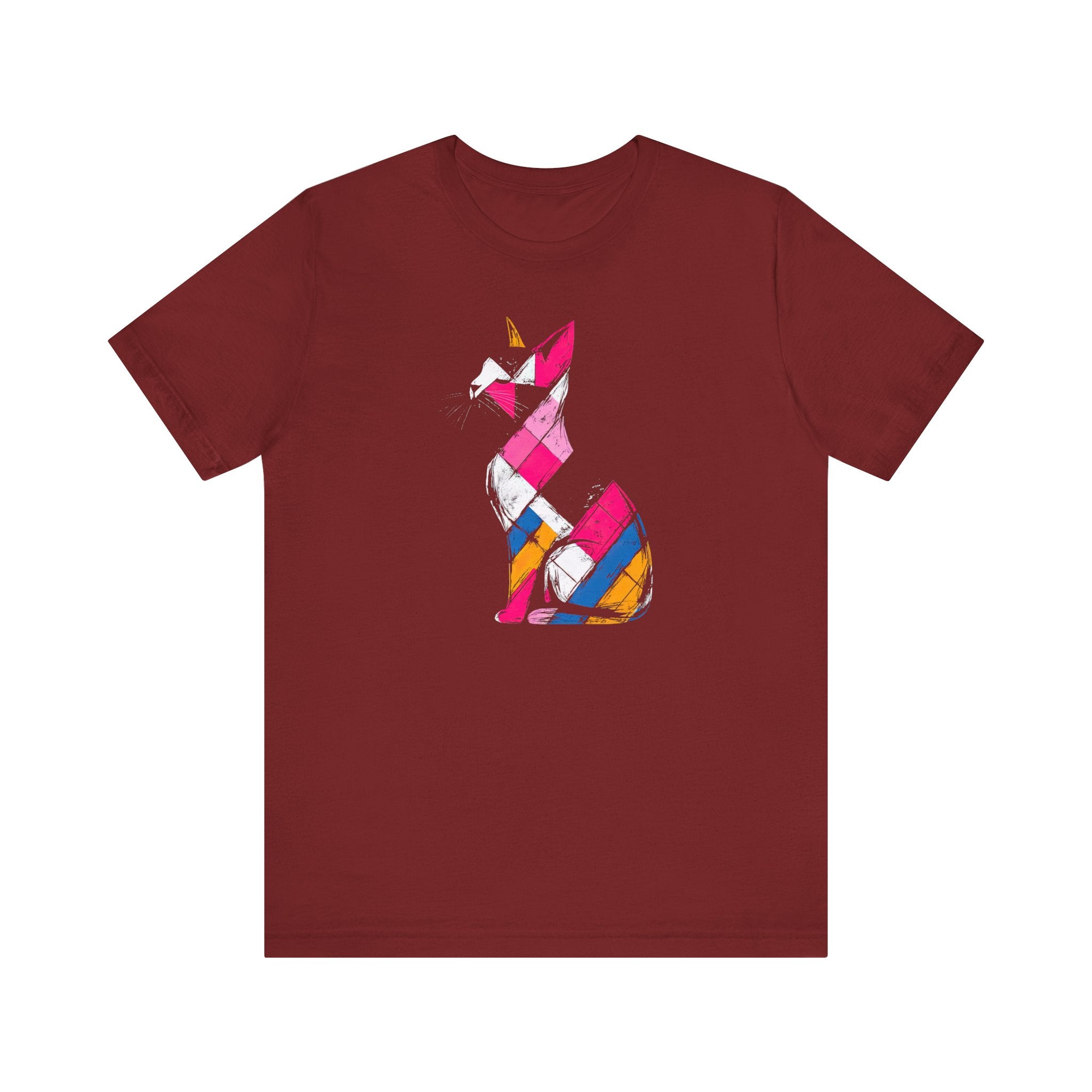 Colorful Geometric Cat T-Shirt – Modern Art Cat Design