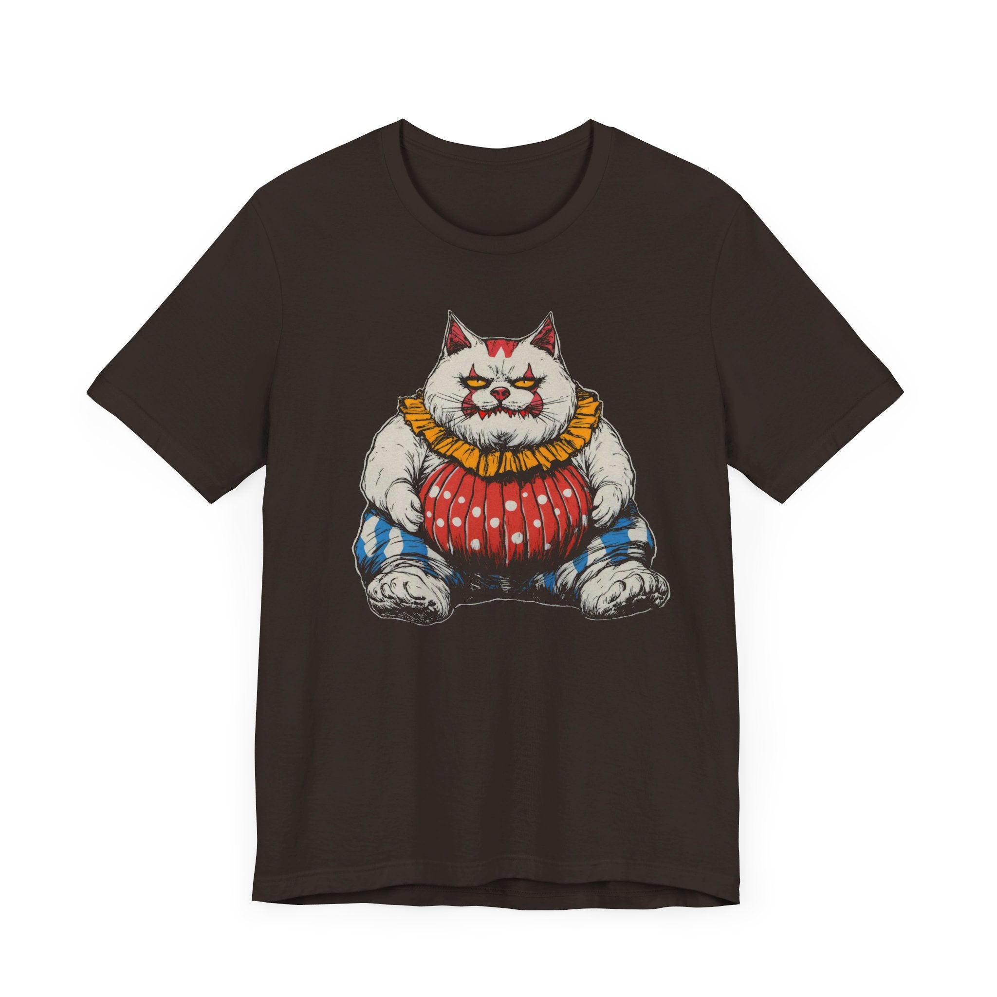 Clown Cat T-Shirt - Playful White Cat in Colorful Costume