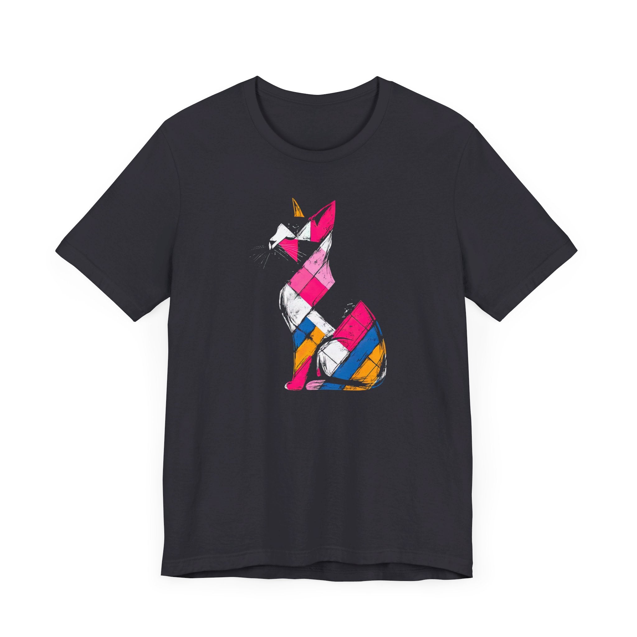Colorful Geometric Cat T-Shirt – Modern Art Cat Design