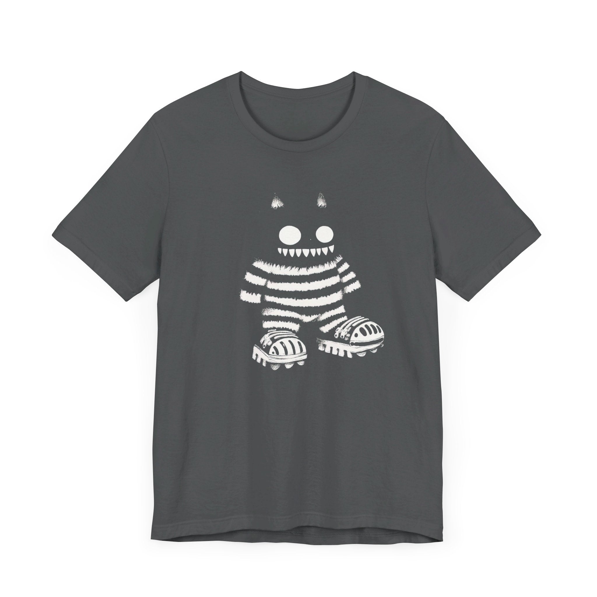 Striped Cat Monster Graphic Tee – Playful and Edgy Creature Design Shirt