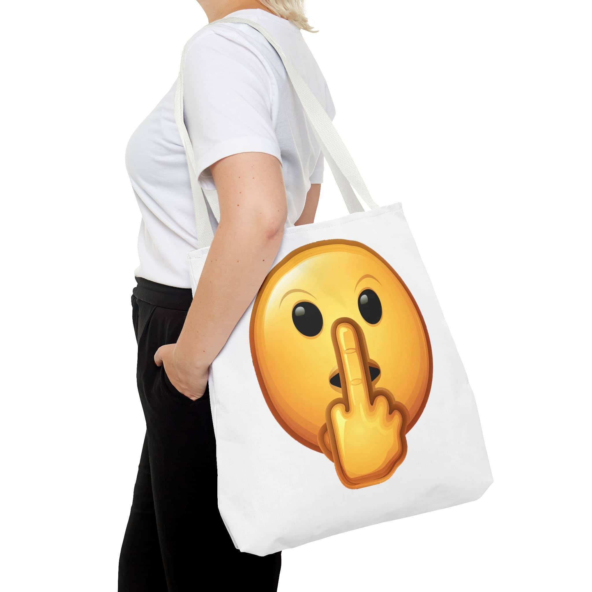 Middle Finger FU Shh Silent Protest Emoji Tote Bag (AOP)