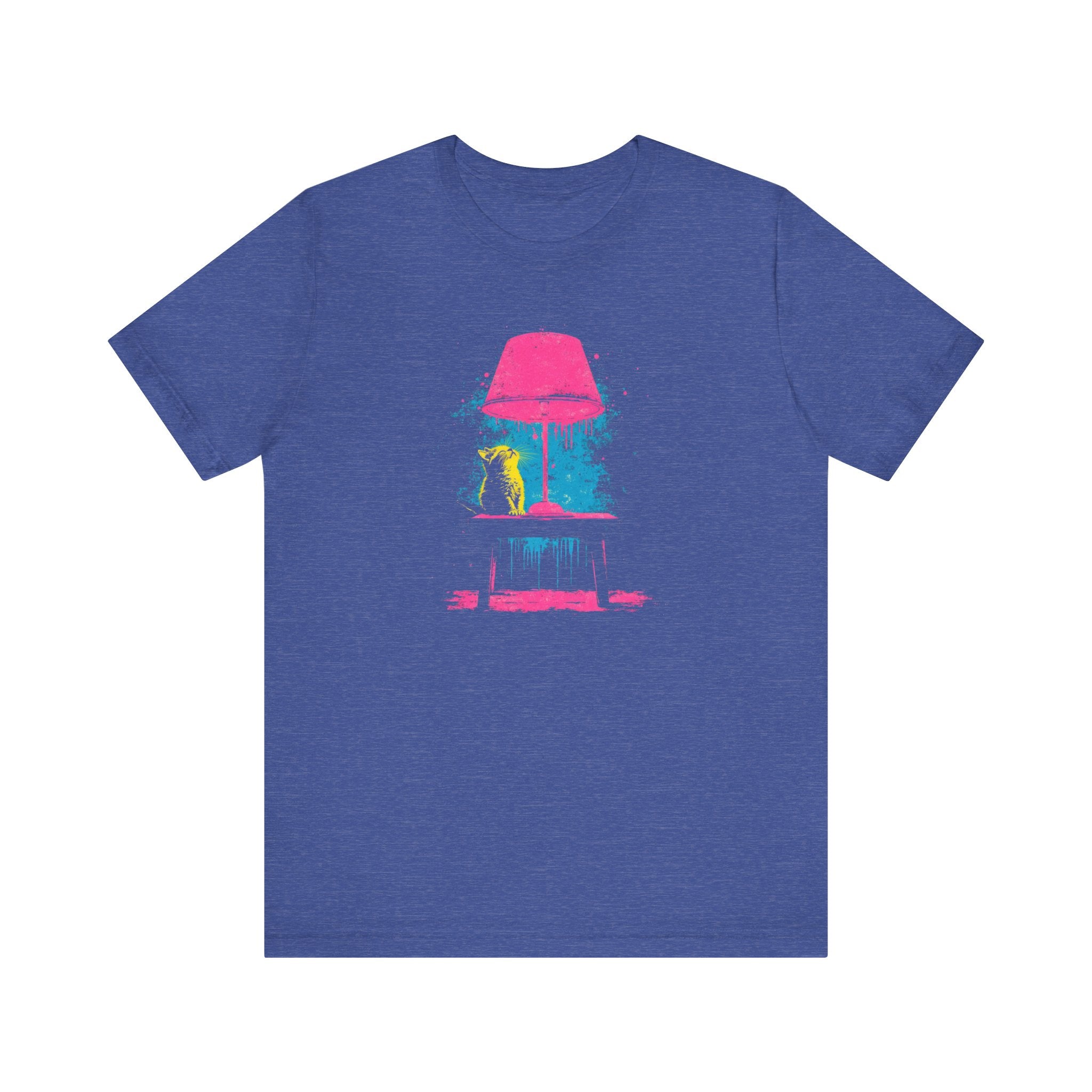 Retro Neon Cat and Lamp T-Shirt - Vibrant Pop Art Style Graphic Tee