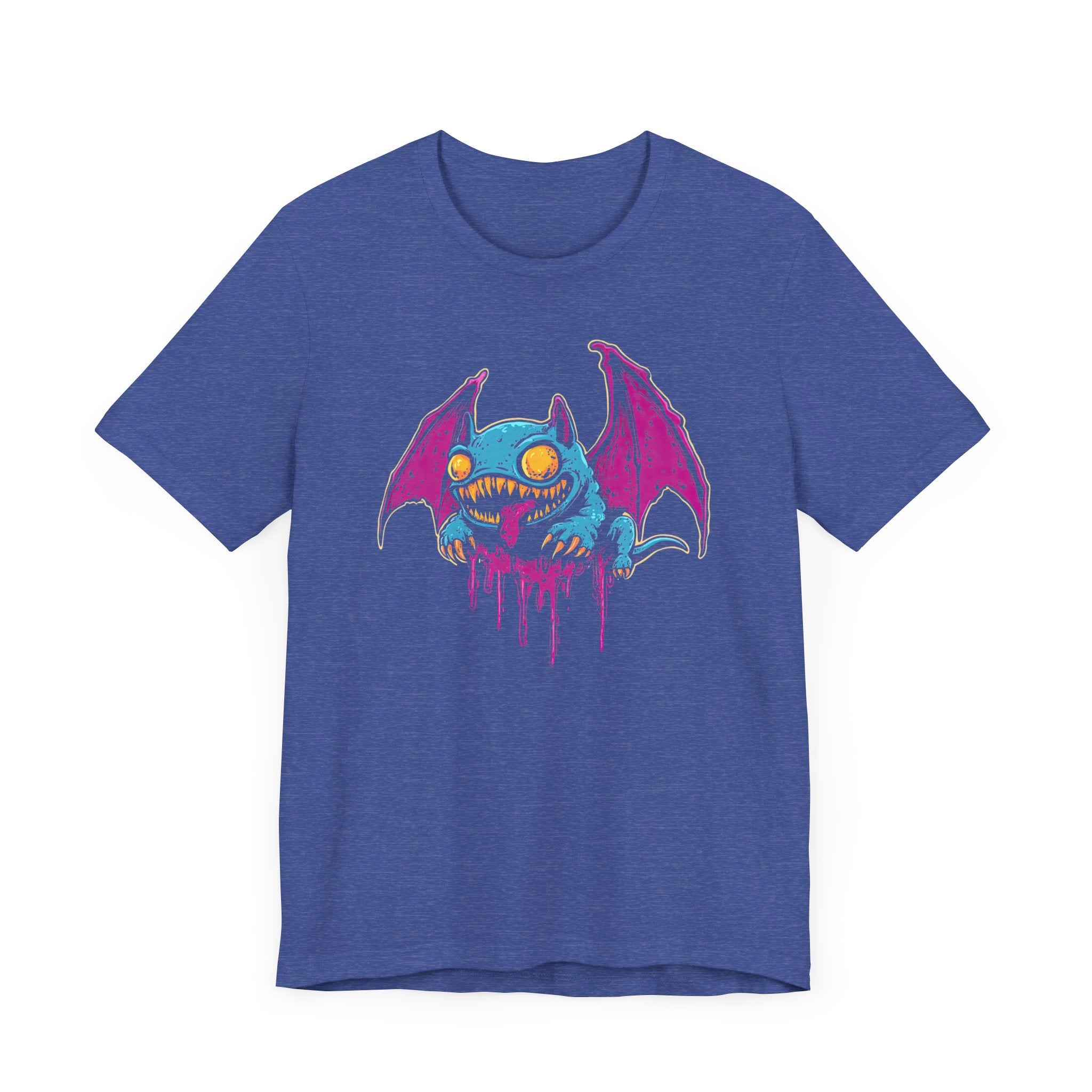 Dripping Neon Bat Creature T-Shirt Vibrant Fantasy Monster Graphic Tee