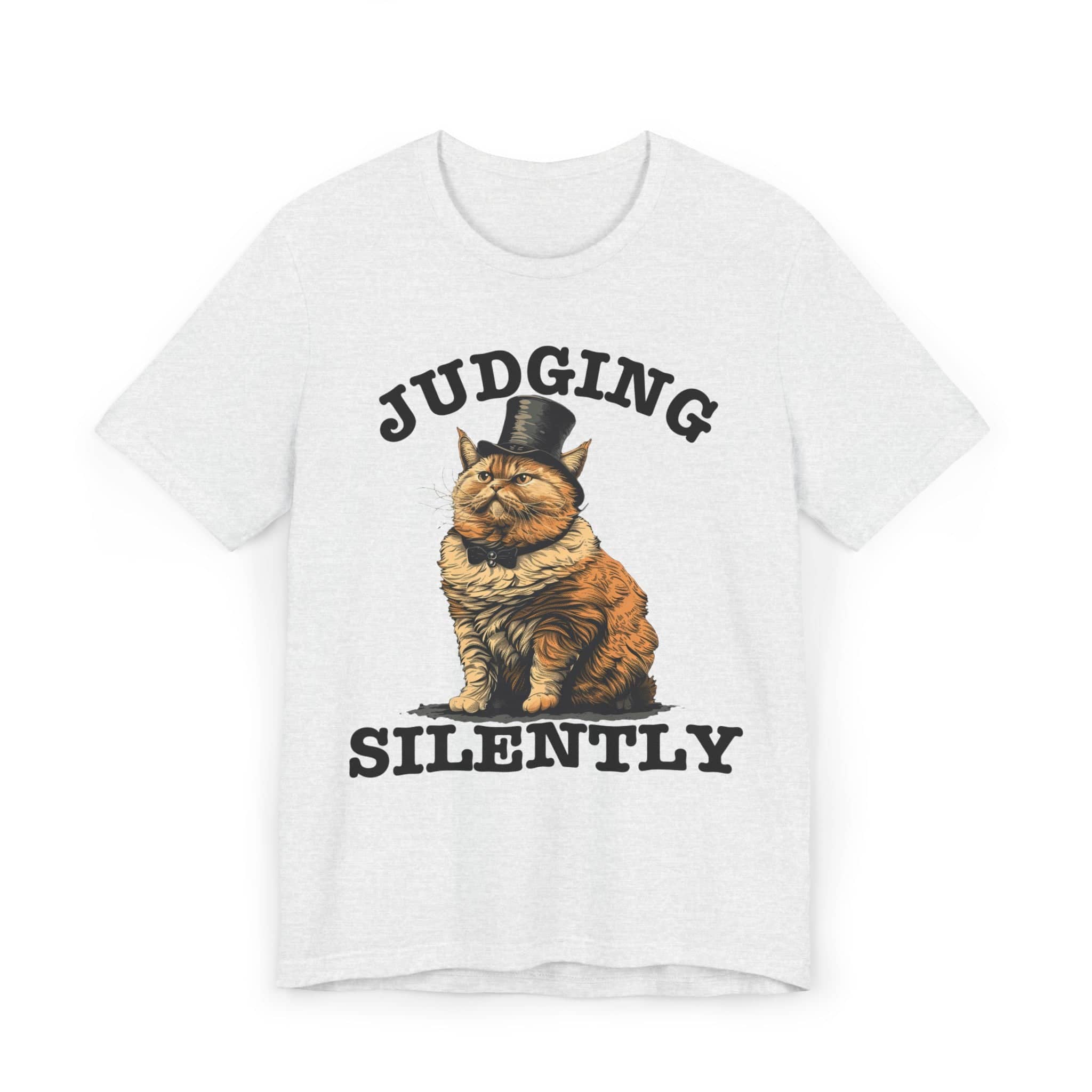 Judging Silently Cat T-Shirt, Whimsical Top Hat Cat Graphic Tee, Humorous Cat Lover Shirt, Unique Gift for Cat Enthusiasts