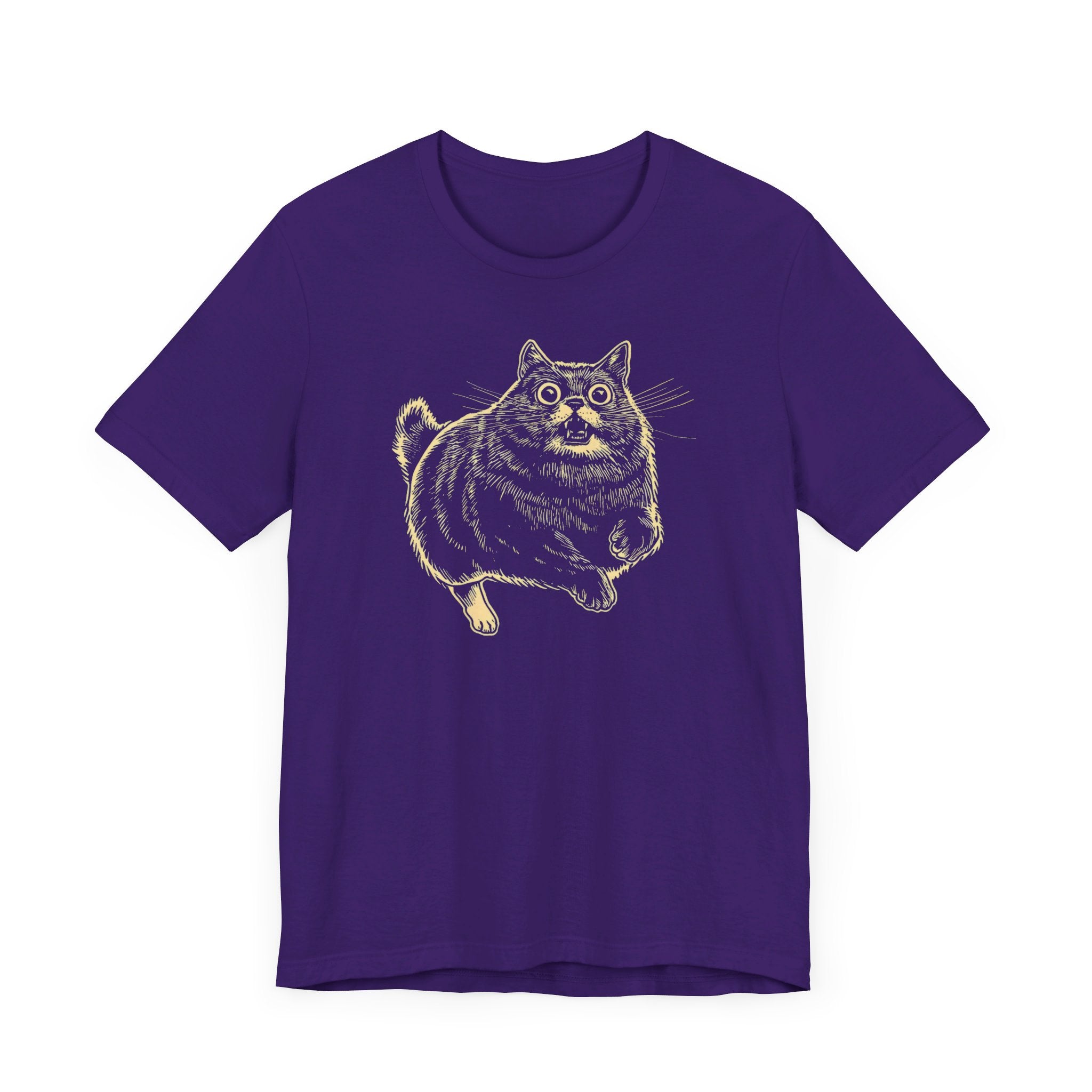 Surprised Cat in Action T-Shirt – Quirky Cat Lover’s Tee