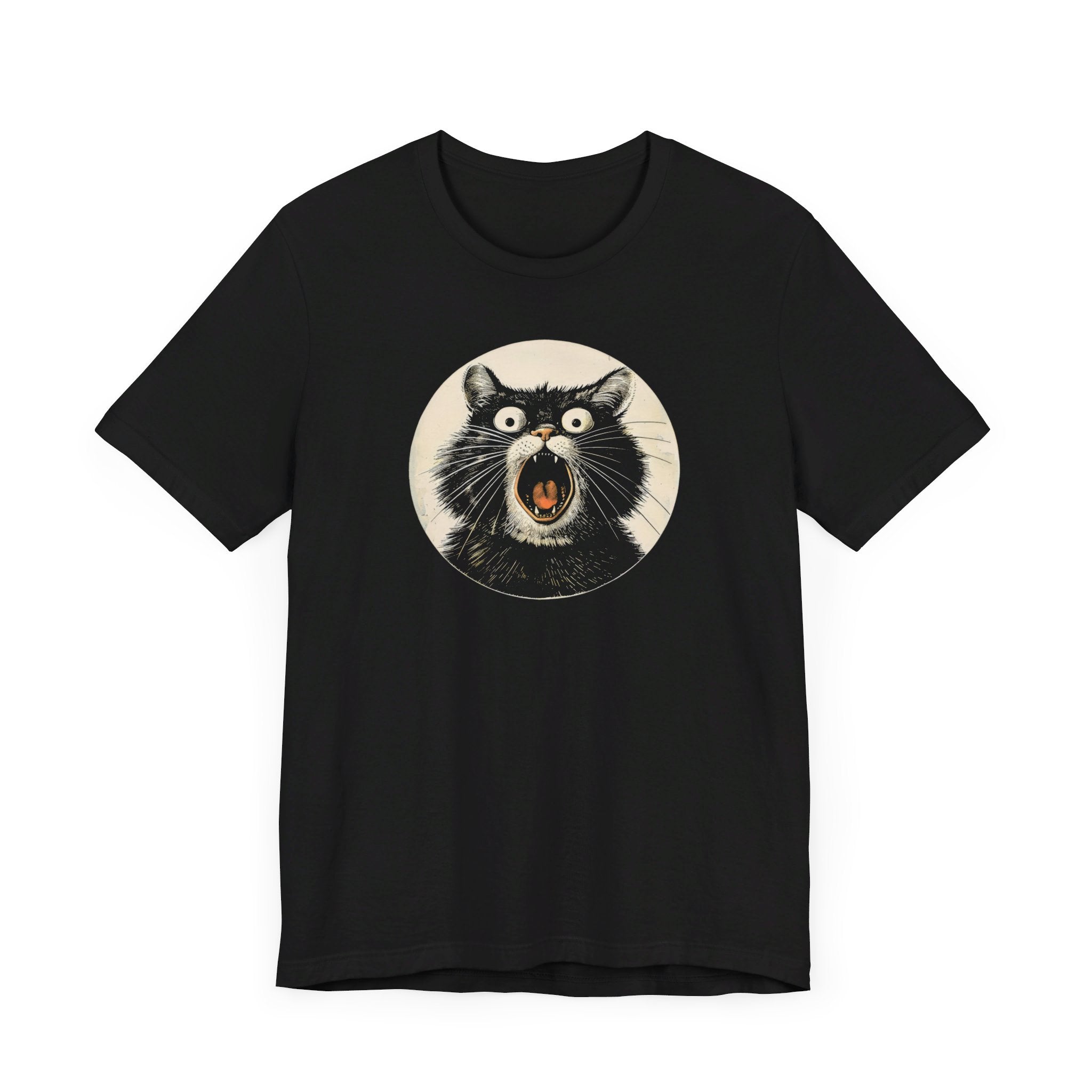 Screaming Black Cat Graphic Tee – Vintage Style Cat Lover Shirt