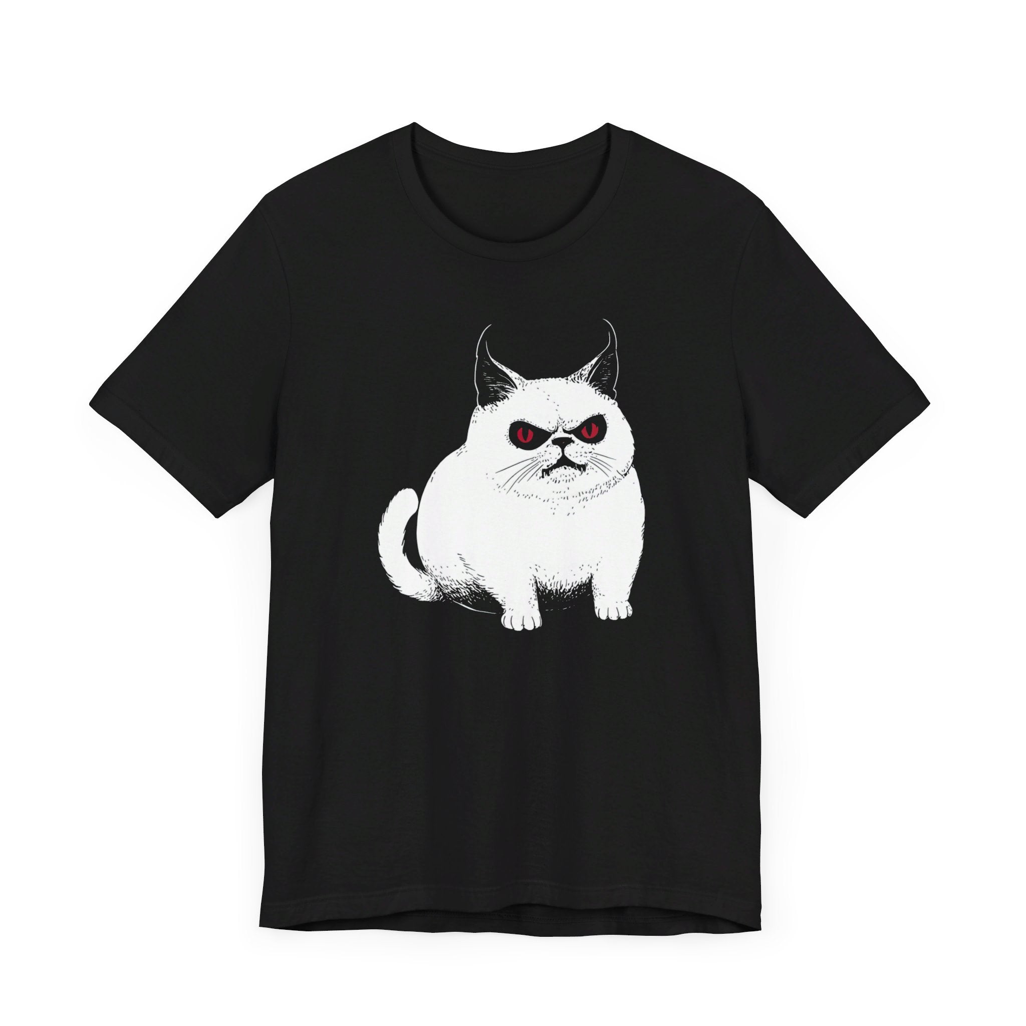 Grumpy White Cat T-Shirt with Red Eyes - Cute and Sassy Design