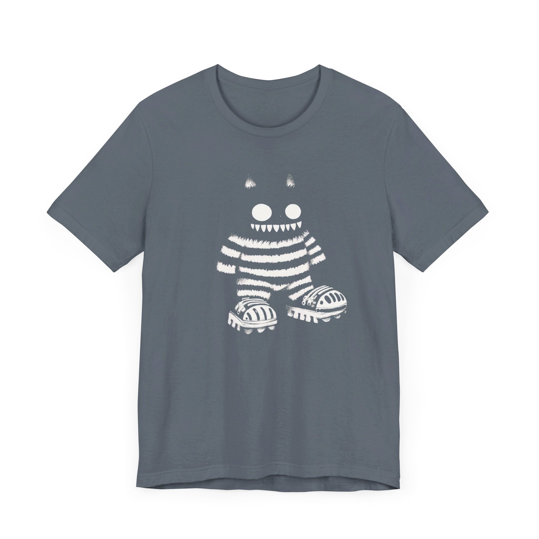Striped Cat Monster Graphic Tee – Playful and Edgy Creature Design Shirt