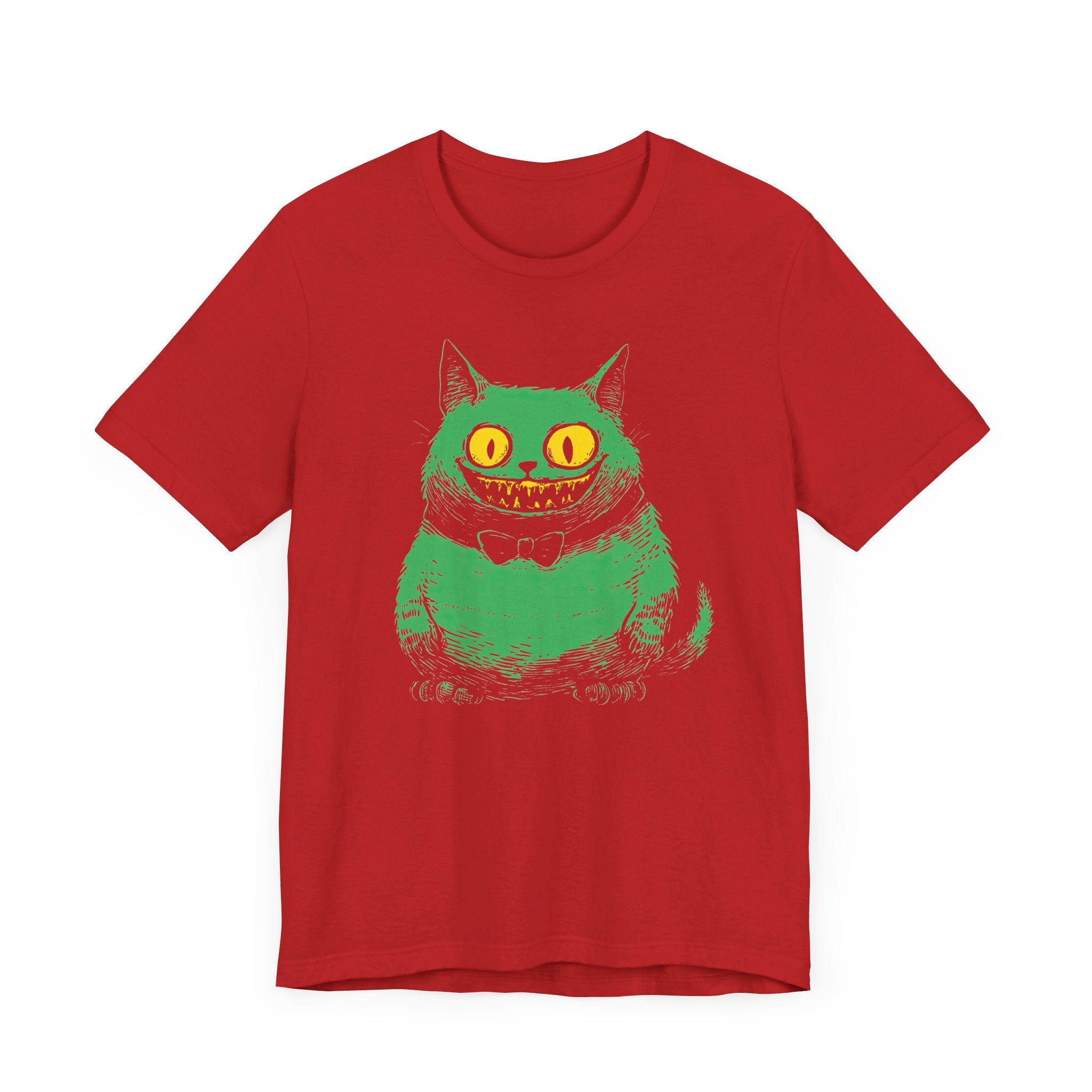 Cheshire Cat T-Shirt - Creepy Green Grinning Cat Design