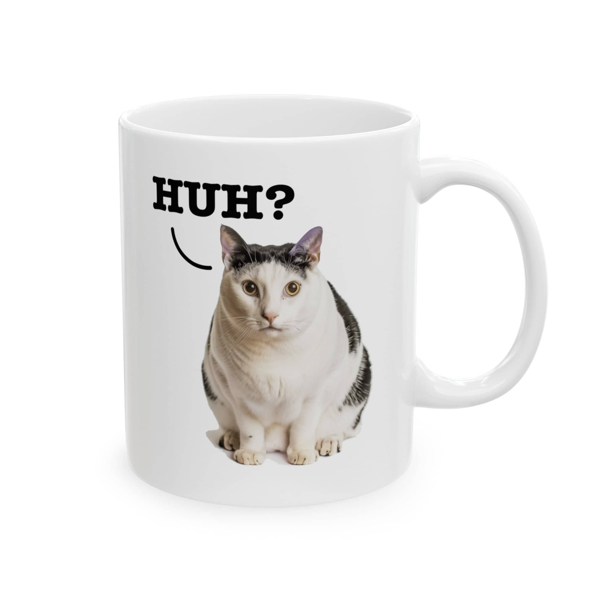 Cute Cat 'Huh?' Meme Coffee Mug - Original Art, Funny Cat Expression Mug, Perfect Gift for Cat Lovers Ceramic Mug, (11oz, 15oz)