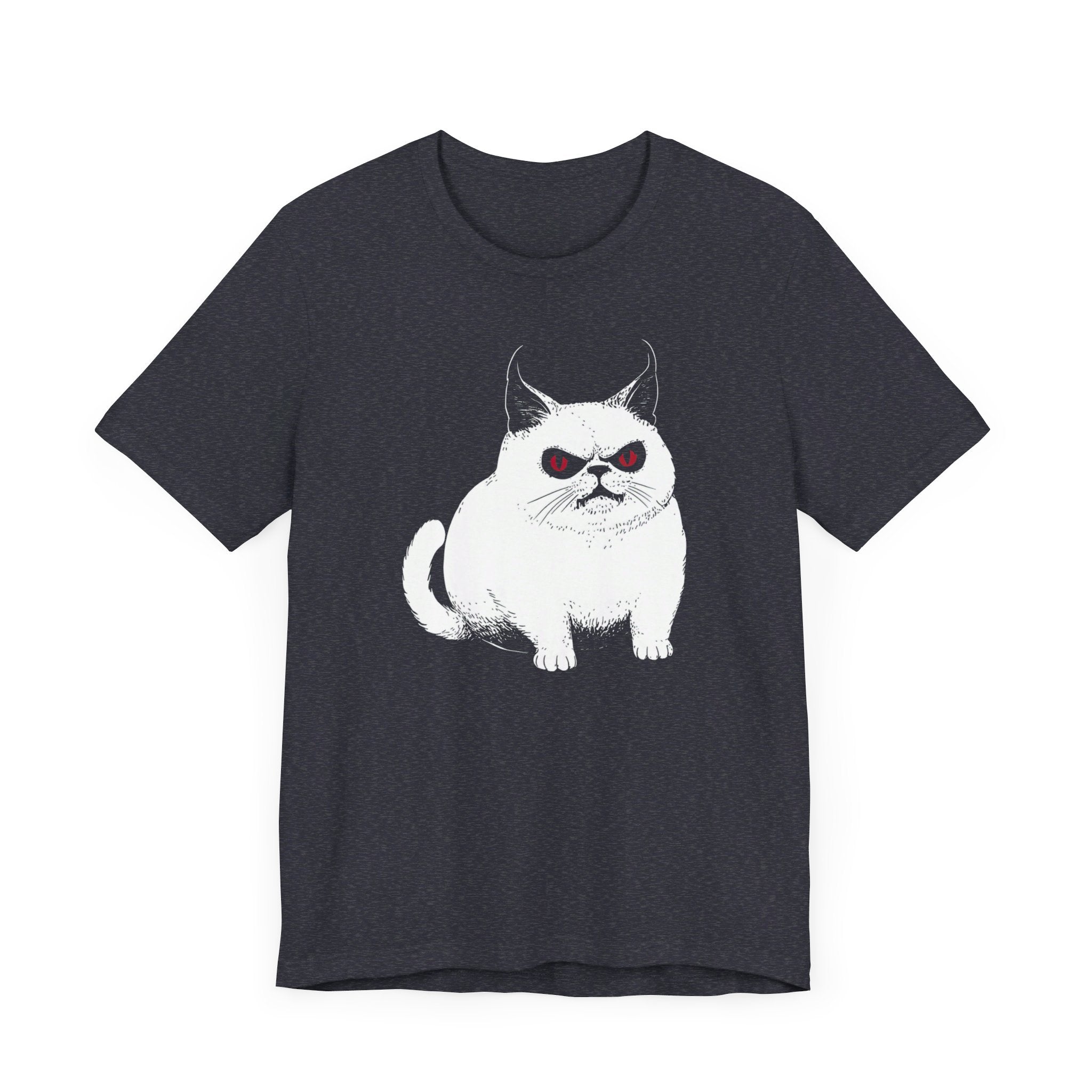 Grumpy White Cat T-Shirt with Red Eyes - Cute and Sassy Design