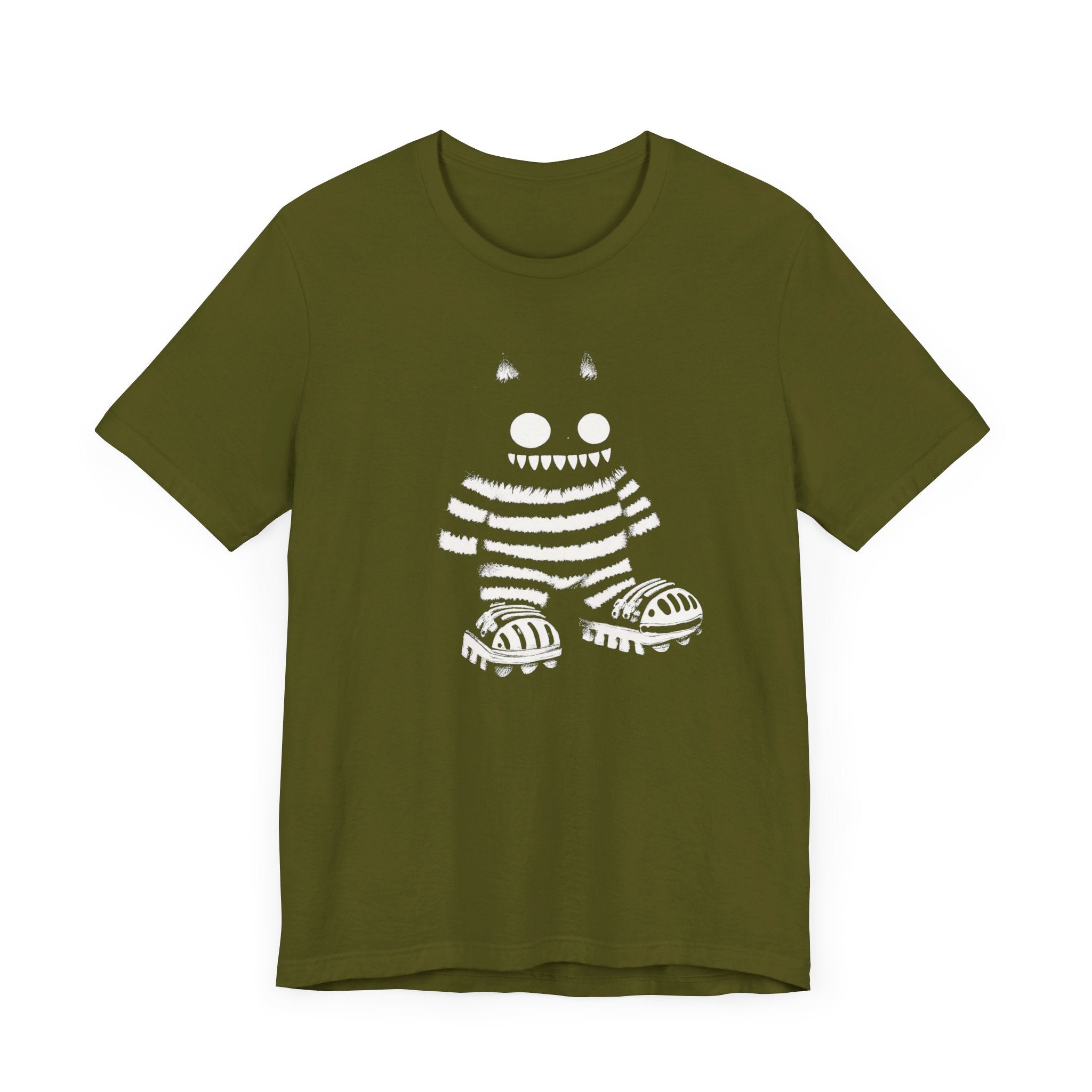 Striped Cat Monster Graphic Tee – Playful and Edgy Creature Design Shirt