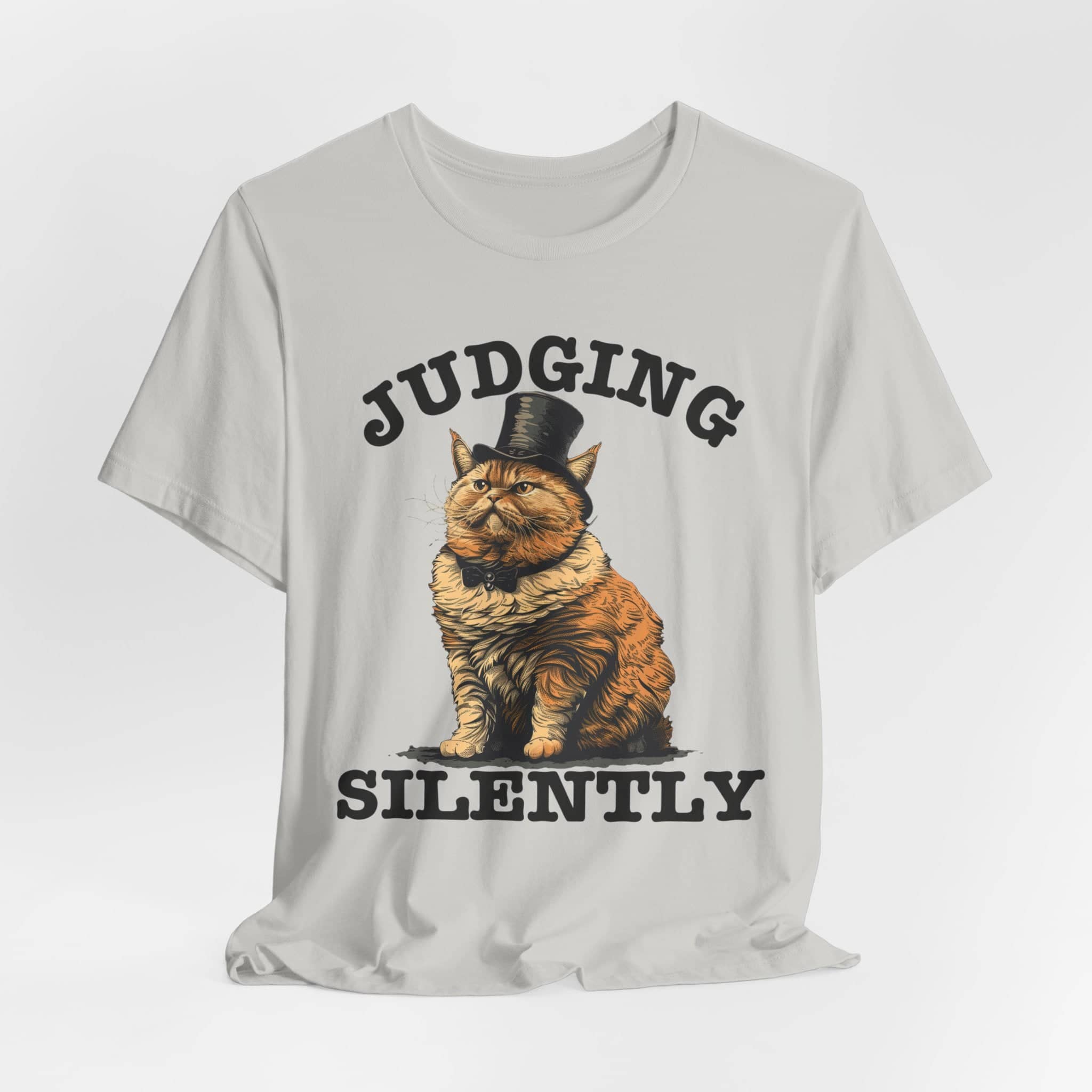 Judging Silently Cat T-Shirt, Whimsical Top Hat Cat Graphic Tee, Humorous Cat Lover Shirt, Unique Gift for Cat Enthusiasts