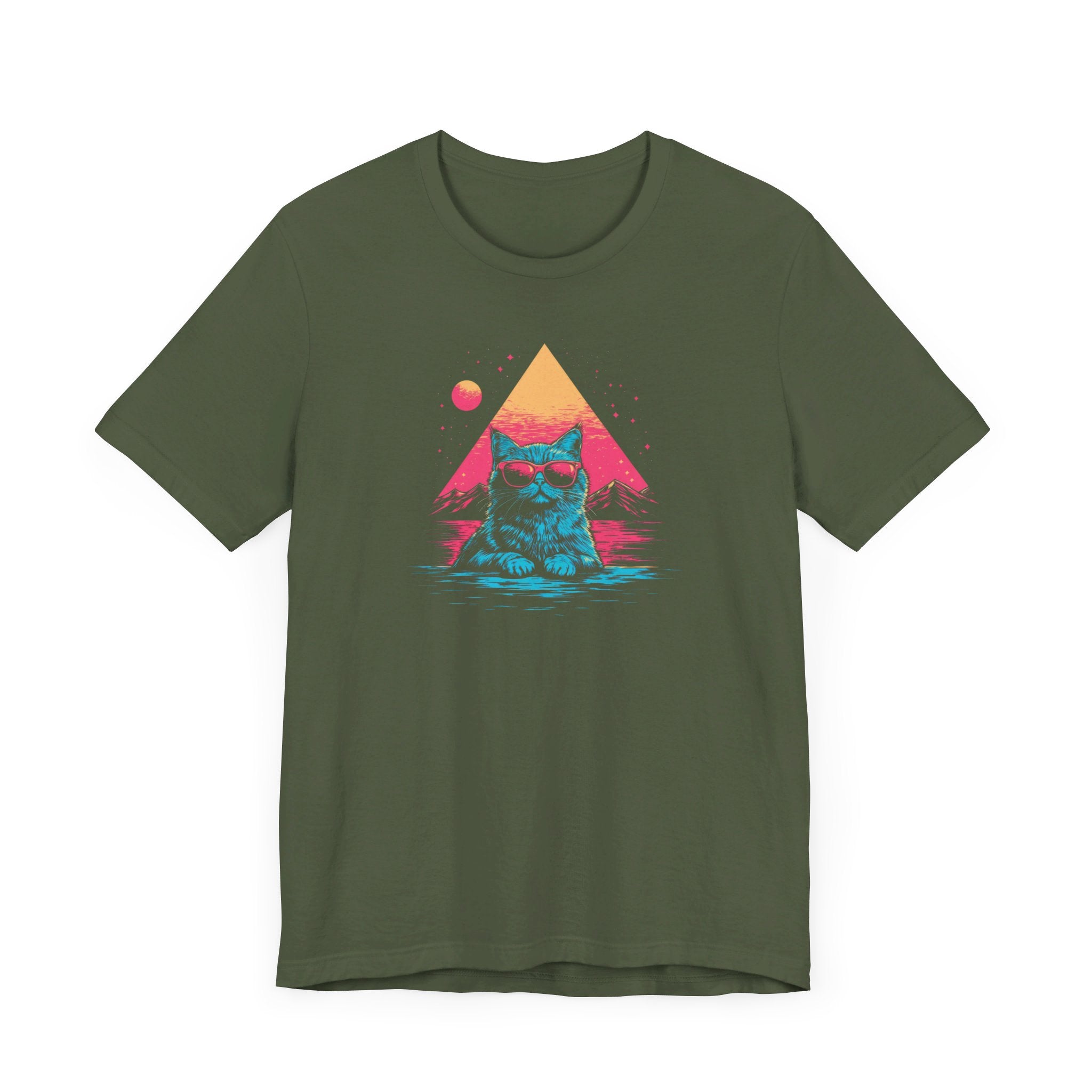 Retro Sunset Cat Graphic Tee – Cool Neon Vibes Cat Lover Shirt