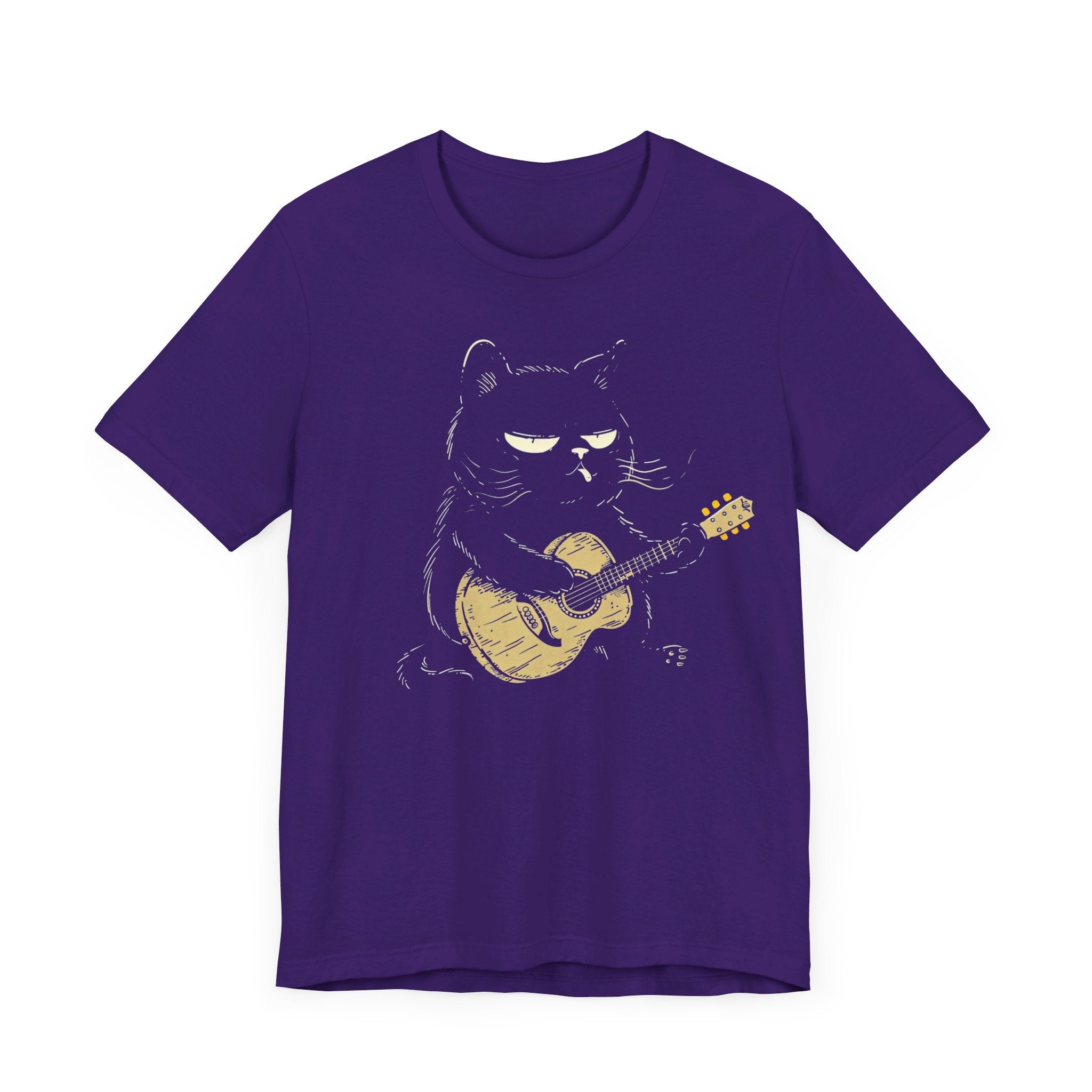 Grumpy Guitar Cat T-Shirt - Cool Cat Playing Guitar Design
