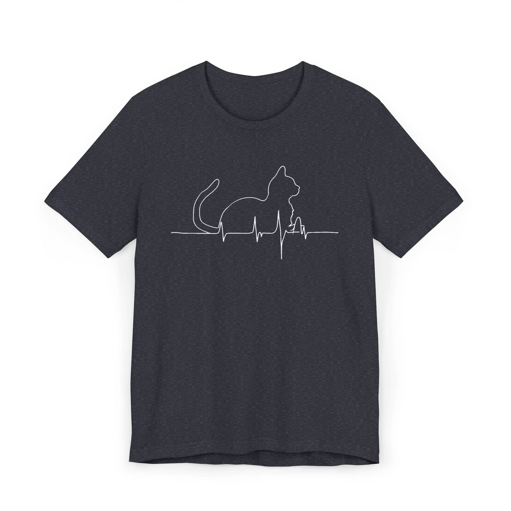 Cat Heartbeat Line Art Shirt Minimalist Cat Lover Gift