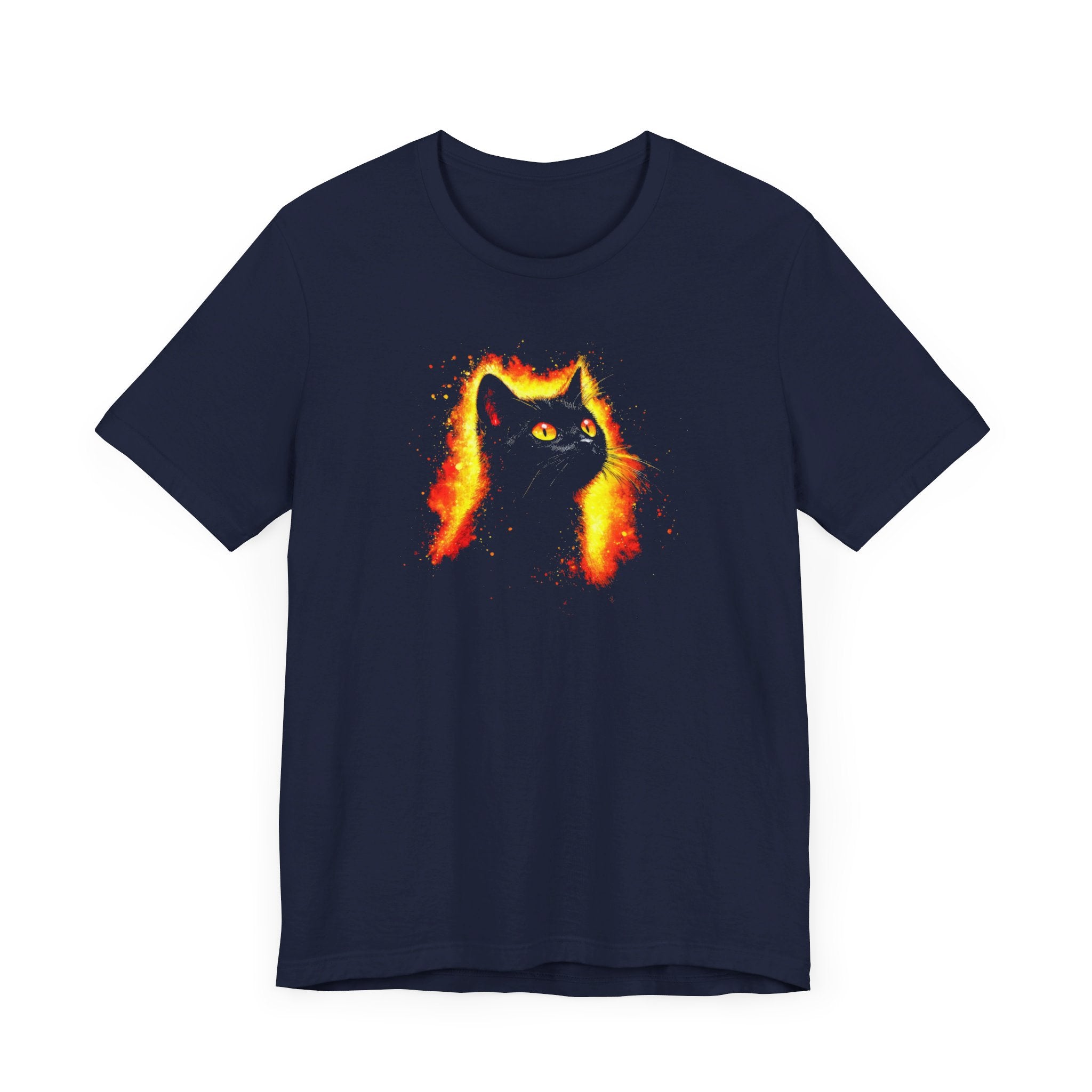 Fiery Black Cat Graphic Tee – Bold and Vibrant Cat Lover Shirt