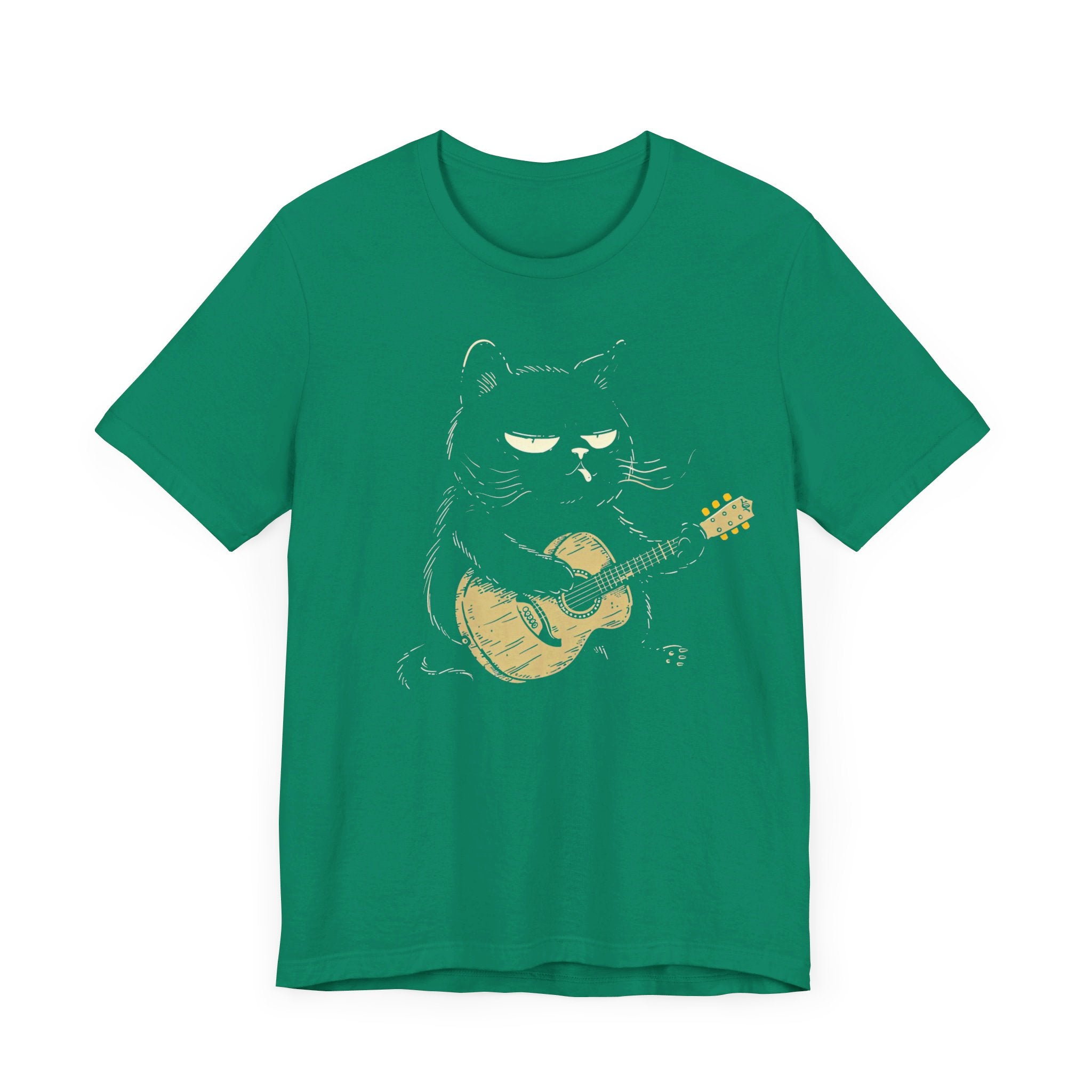 Grumpy Guitar Cat T-Shirt - Cool Cat Playing Guitar Design