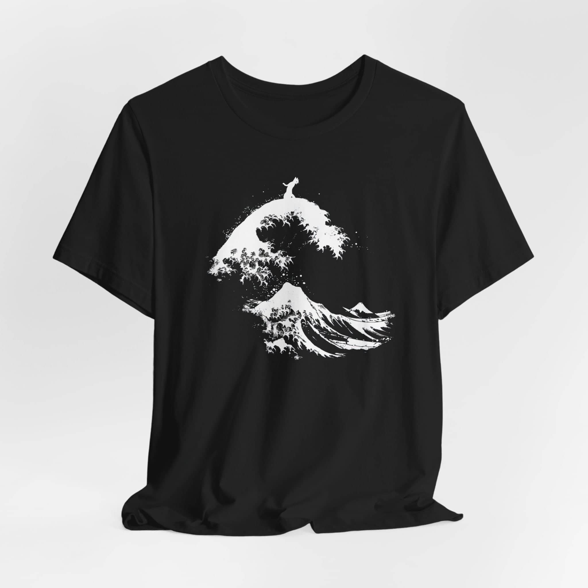 Cat in Japanese Wave Graphic Tee