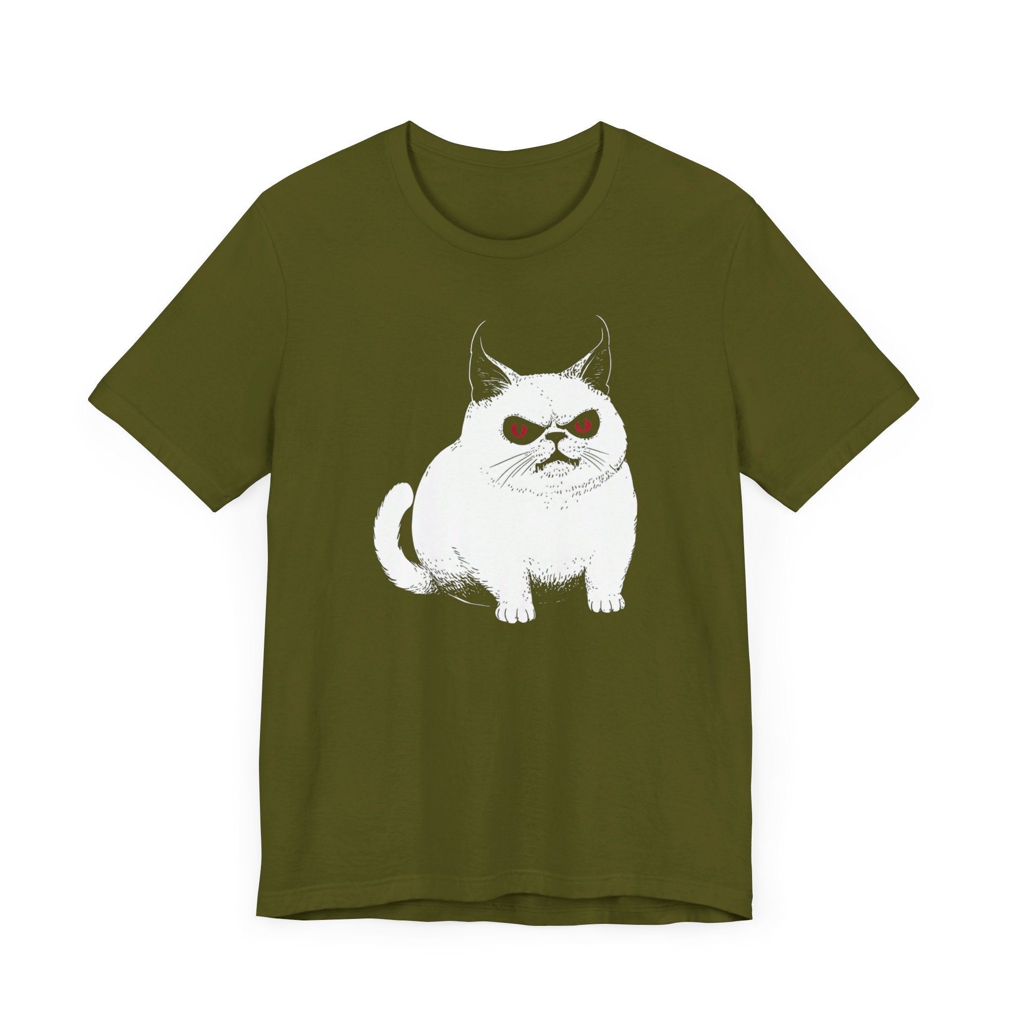 Grumpy White Cat T-Shirt with Red Eyes - Cute and Sassy Design