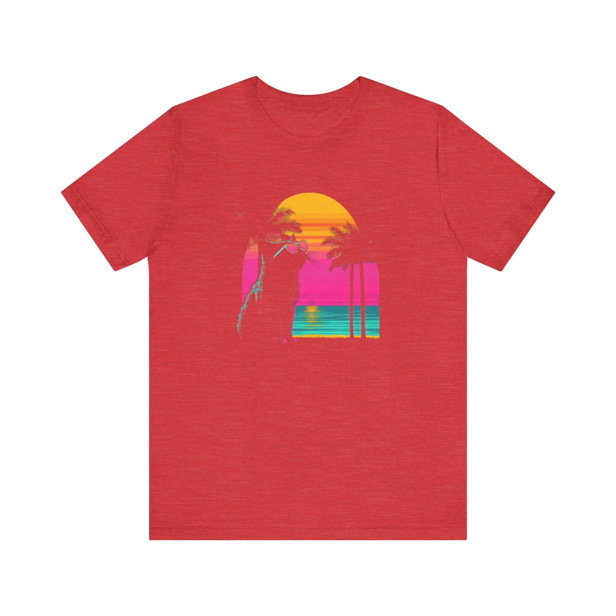 Retro Sunset Cat T-Shirt - Neon Summer Vibes Graphic Tee
