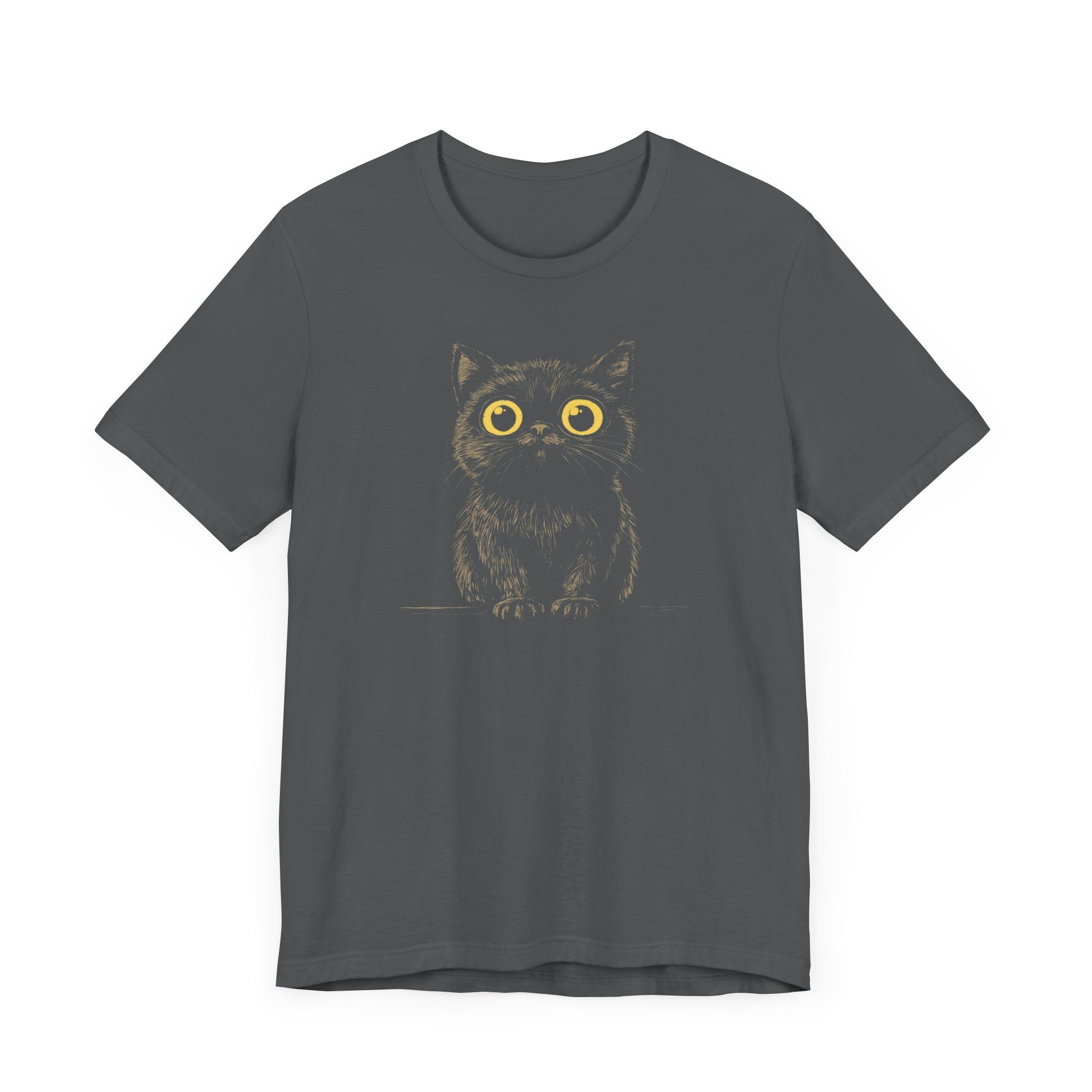 Cute Wide-Eyed Black Cat Graphic Tee