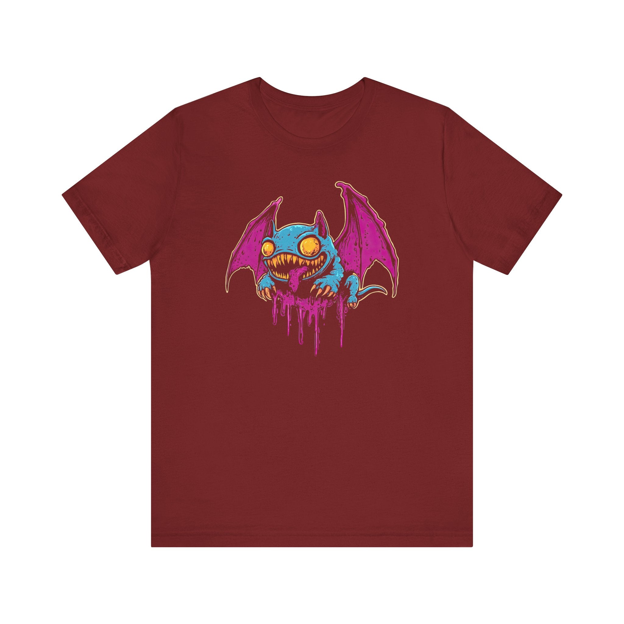Dripping Neon Bat Creature T-Shirt Vibrant Fantasy Monster Graphic Tee