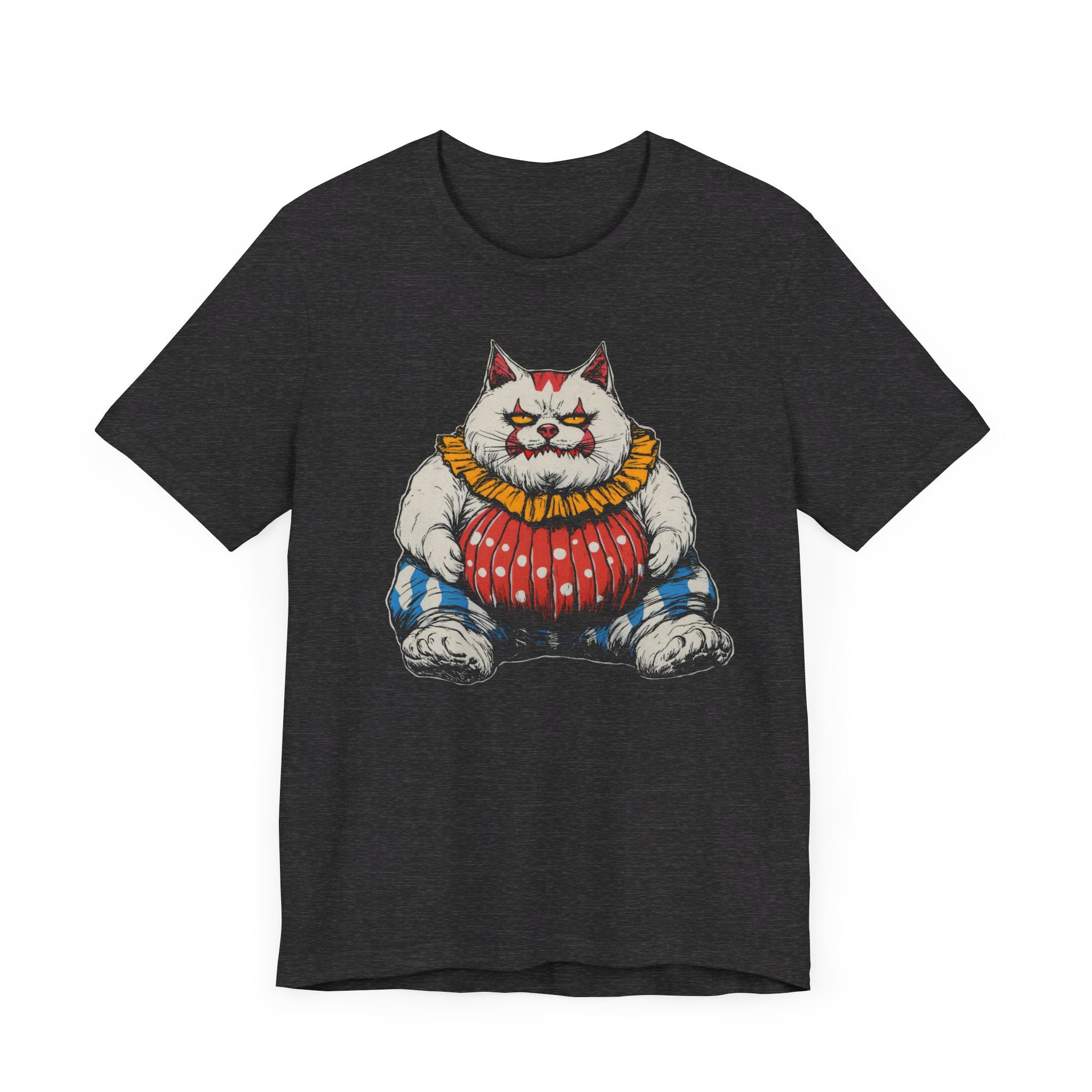 Clown Cat T-Shirt - Playful White Cat in Colorful Costume