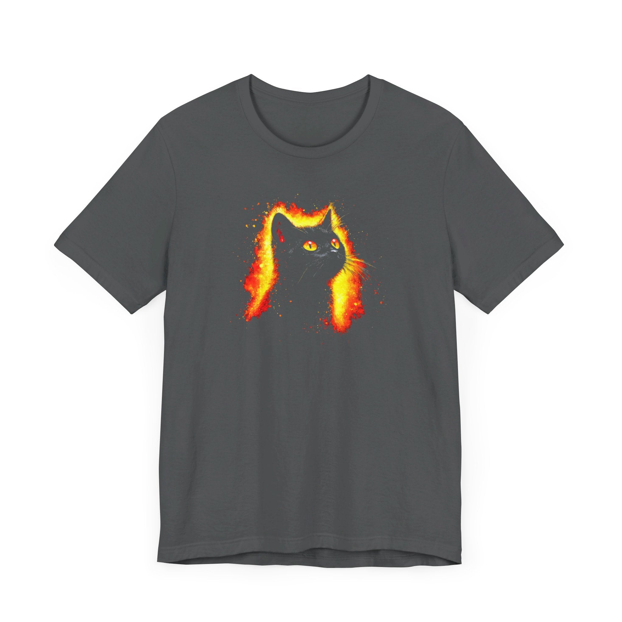Fiery Black Cat Graphic Tee – Bold and Vibrant Cat Lover Shirt
