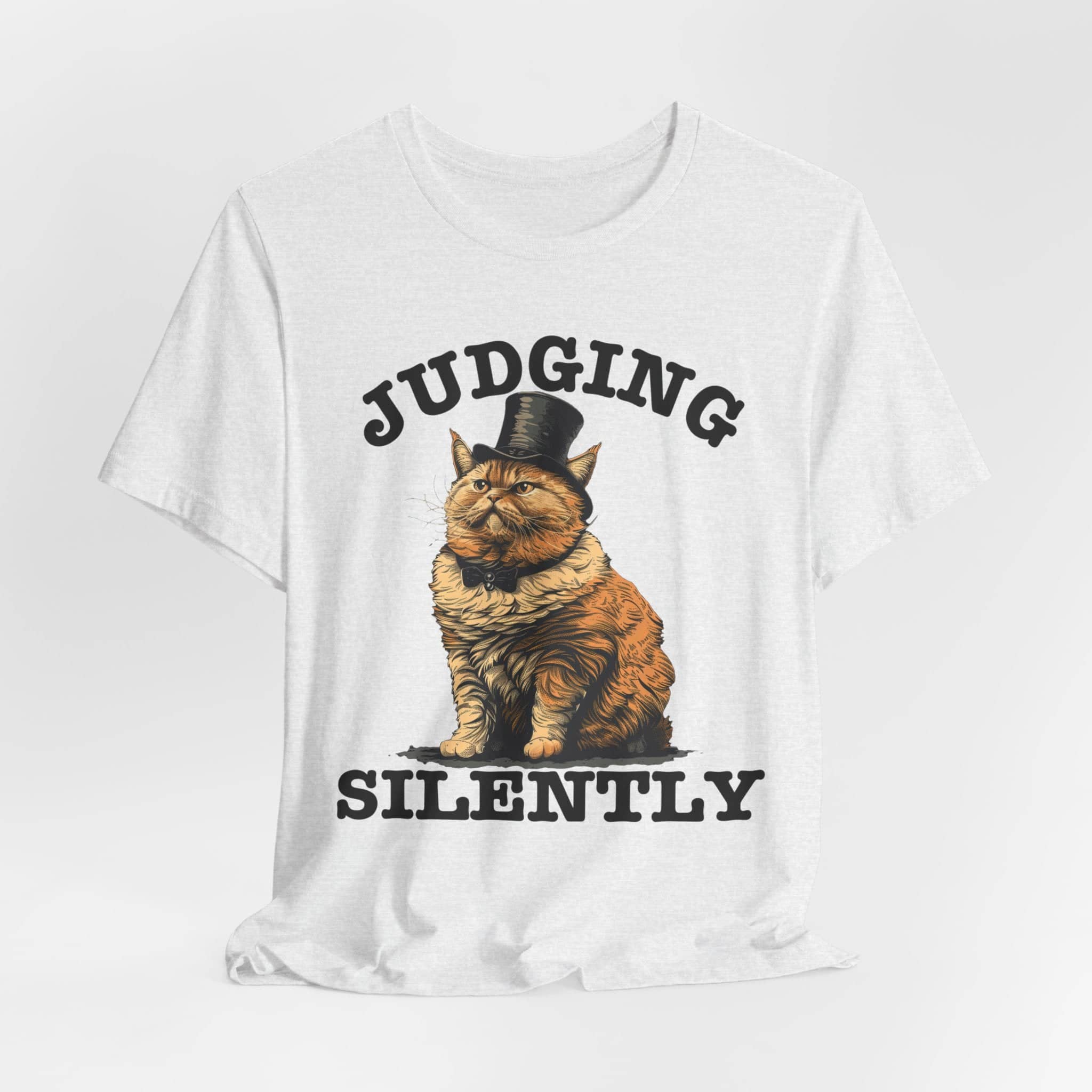 Judging Silently Cat T-Shirt, Whimsical Top Hat Cat Graphic Tee, Humorous Cat Lover Shirt, Unique Gift for Cat Enthusiasts