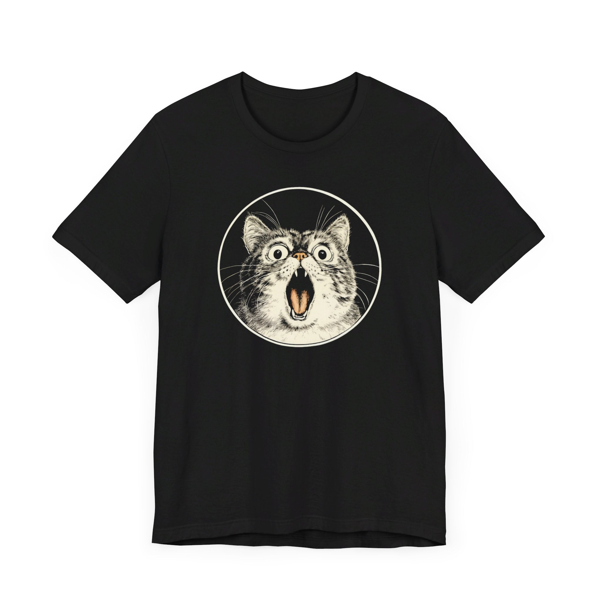 Surprised Cat Graphic Tee – Vintage Style Cat Lover Shirt