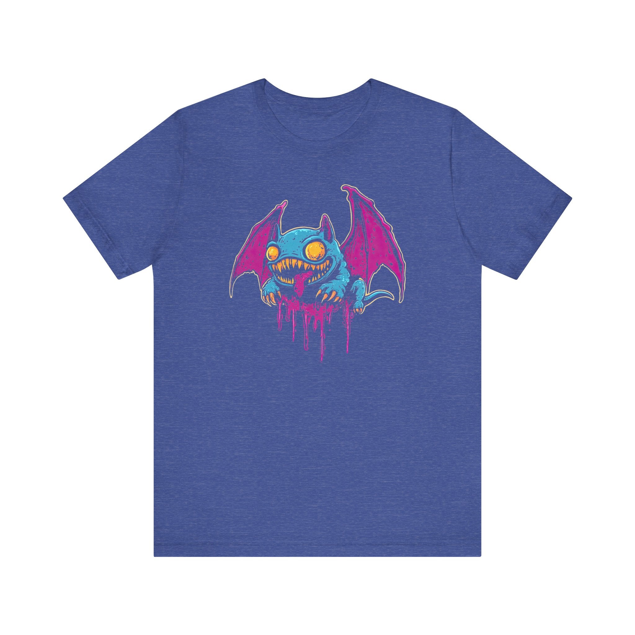 Dripping Neon Bat Creature T-Shirt Vibrant Fantasy Monster Graphic Tee