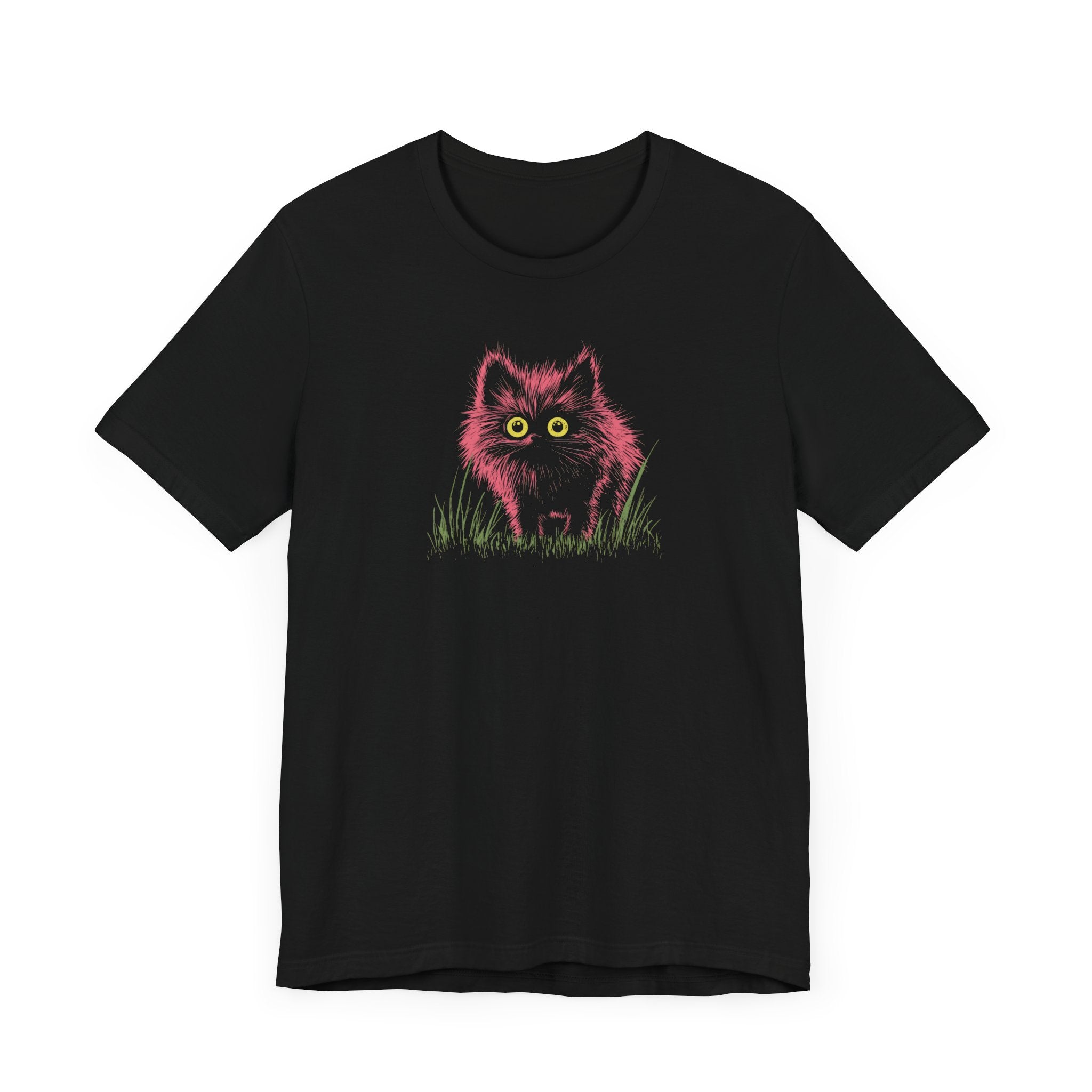 Neon Pink Fluffy Cat Graphic Tee