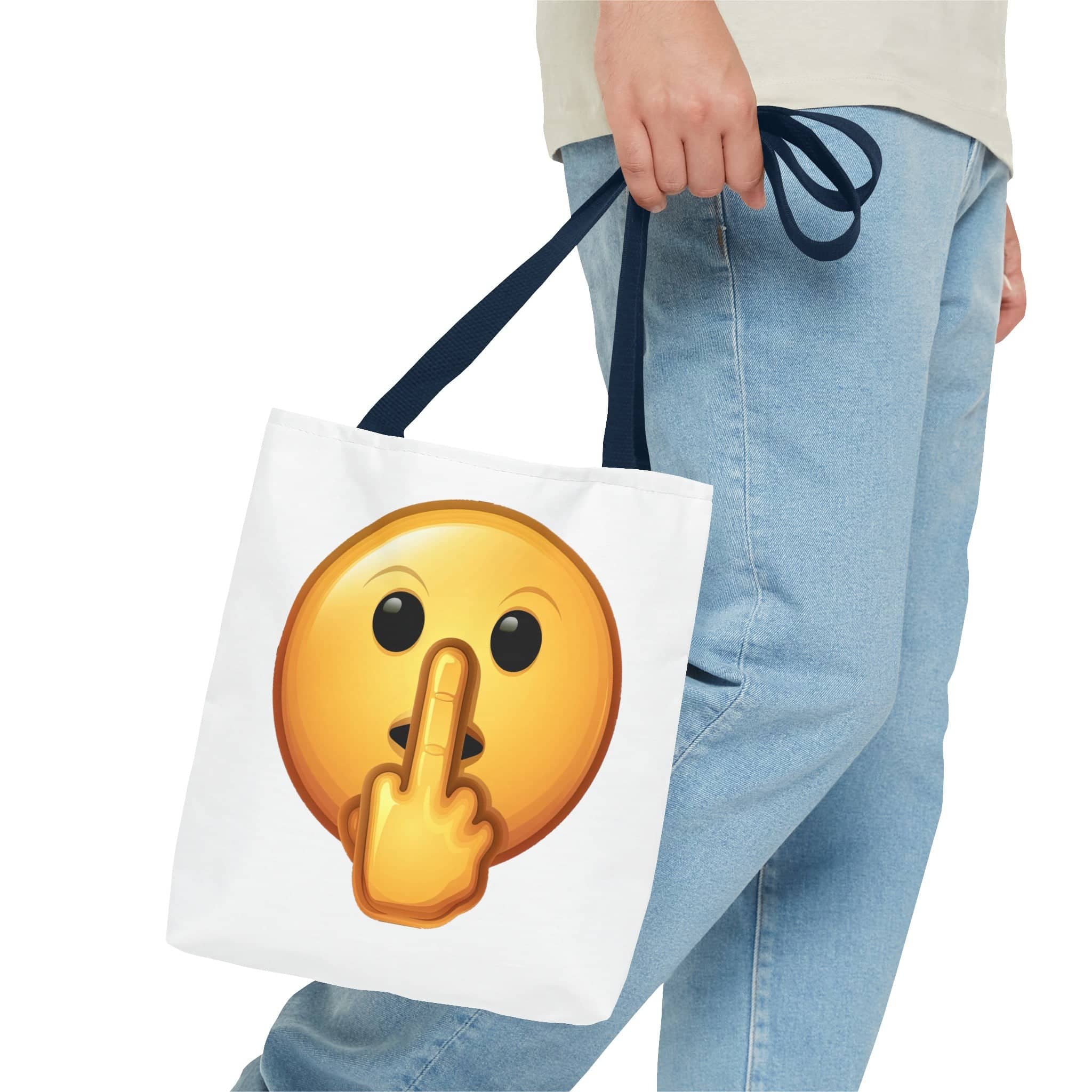 Middle Finger FU Shh Silent Protest Emoji Tote Bag (AOP)