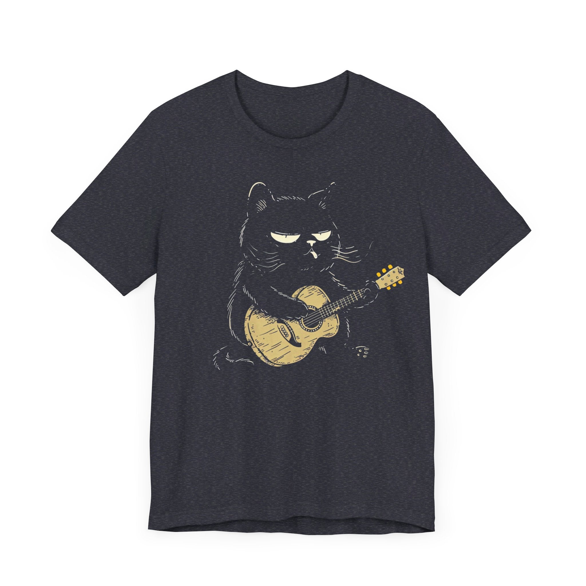 Grumpy Guitar Cat T-Shirt - Cool Cat Playing Guitar Design