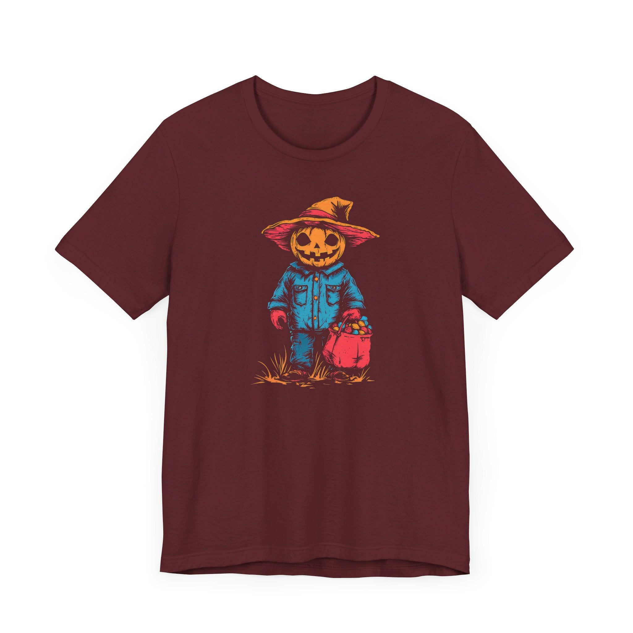 Pumpkin Scarecrow Halloween Graphic Tee – Spooky Trick-or-Treat Shirt
