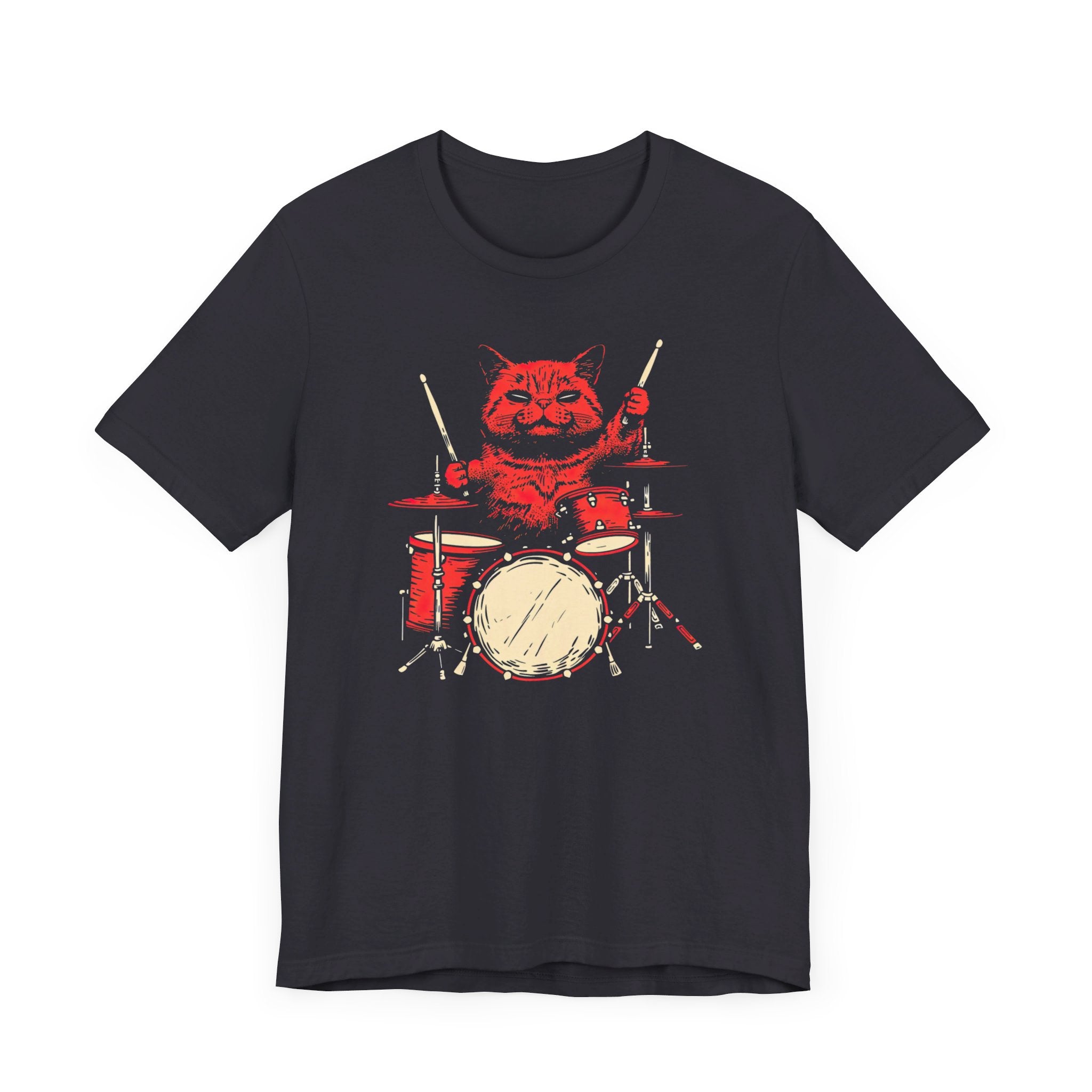 Drumming Cat T-Shirt - Feline Drummer Cool Music Design