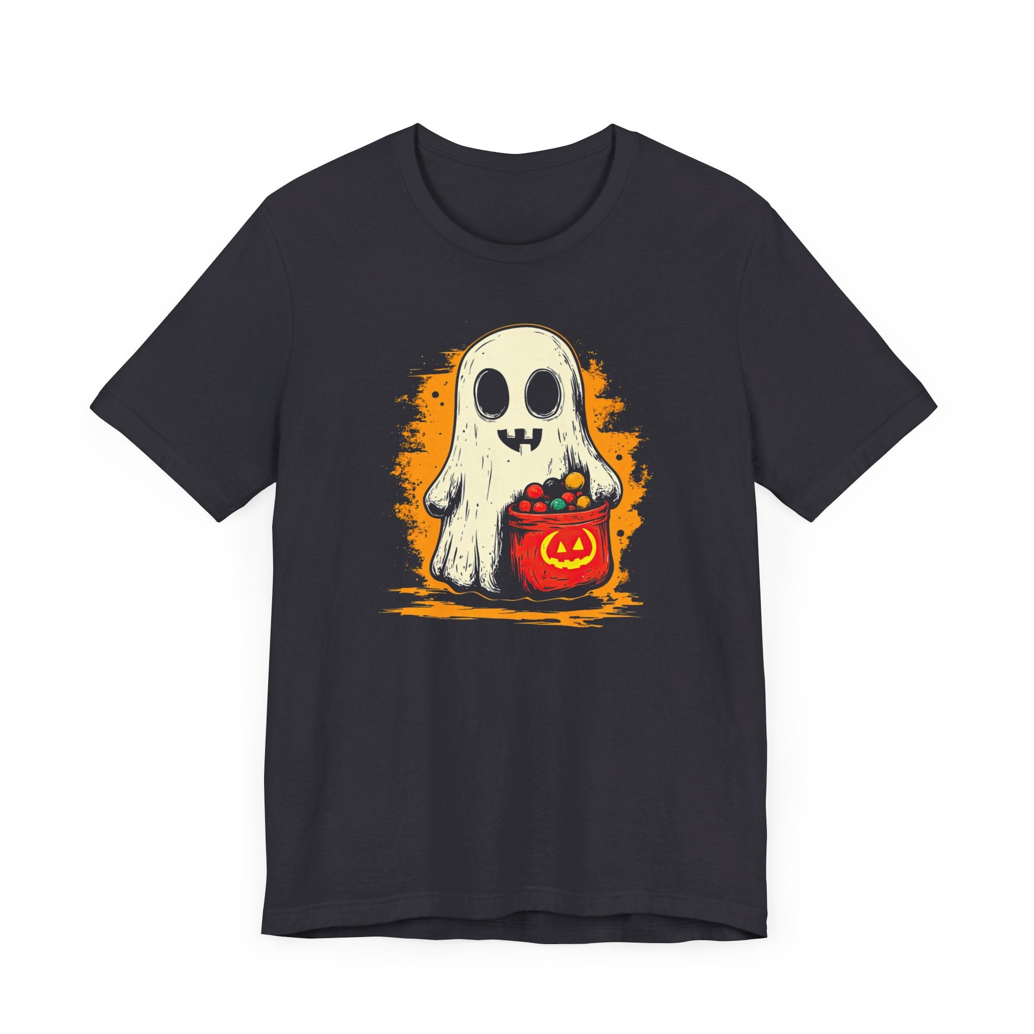 Cute Ghost Halloween Graphic Tee – Spooky Pumpkin Candy Design Shirt