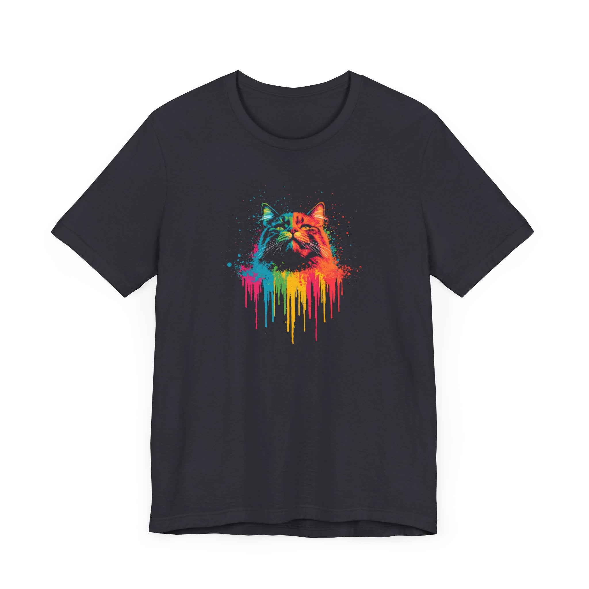 Colorful Dripping Cat T-Shirt - Vibrant Feline Art Tee